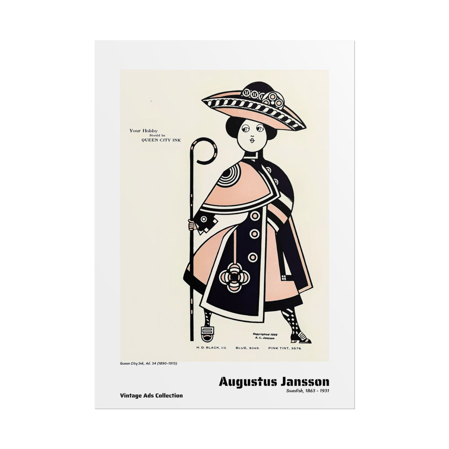 Queen City Ink, Ad. 34 (1890-1913) by Augustus Jansson / Affiche imprimée - Série Vintage Ads Collection