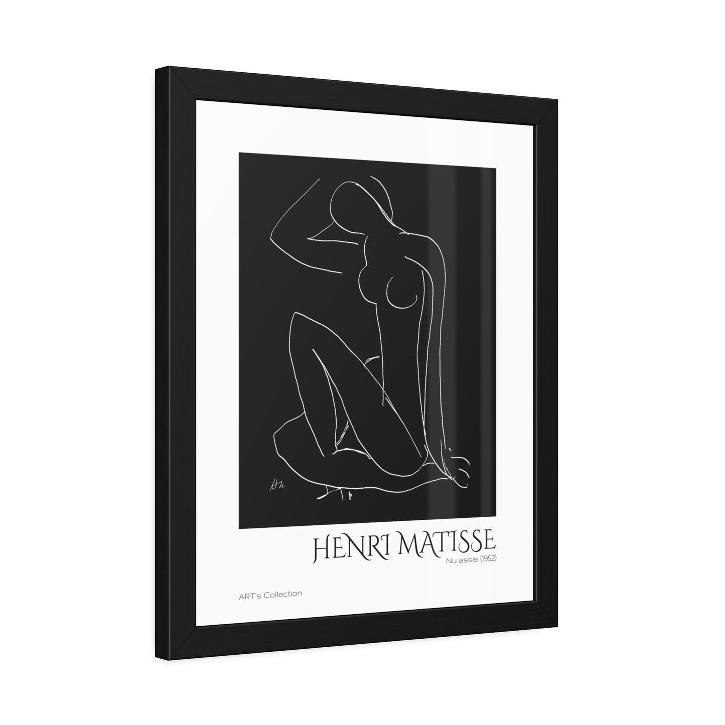Nu assis (1952) by Henri Matisse version noire et blanche/ Affiche Encadrée série ART's Collection