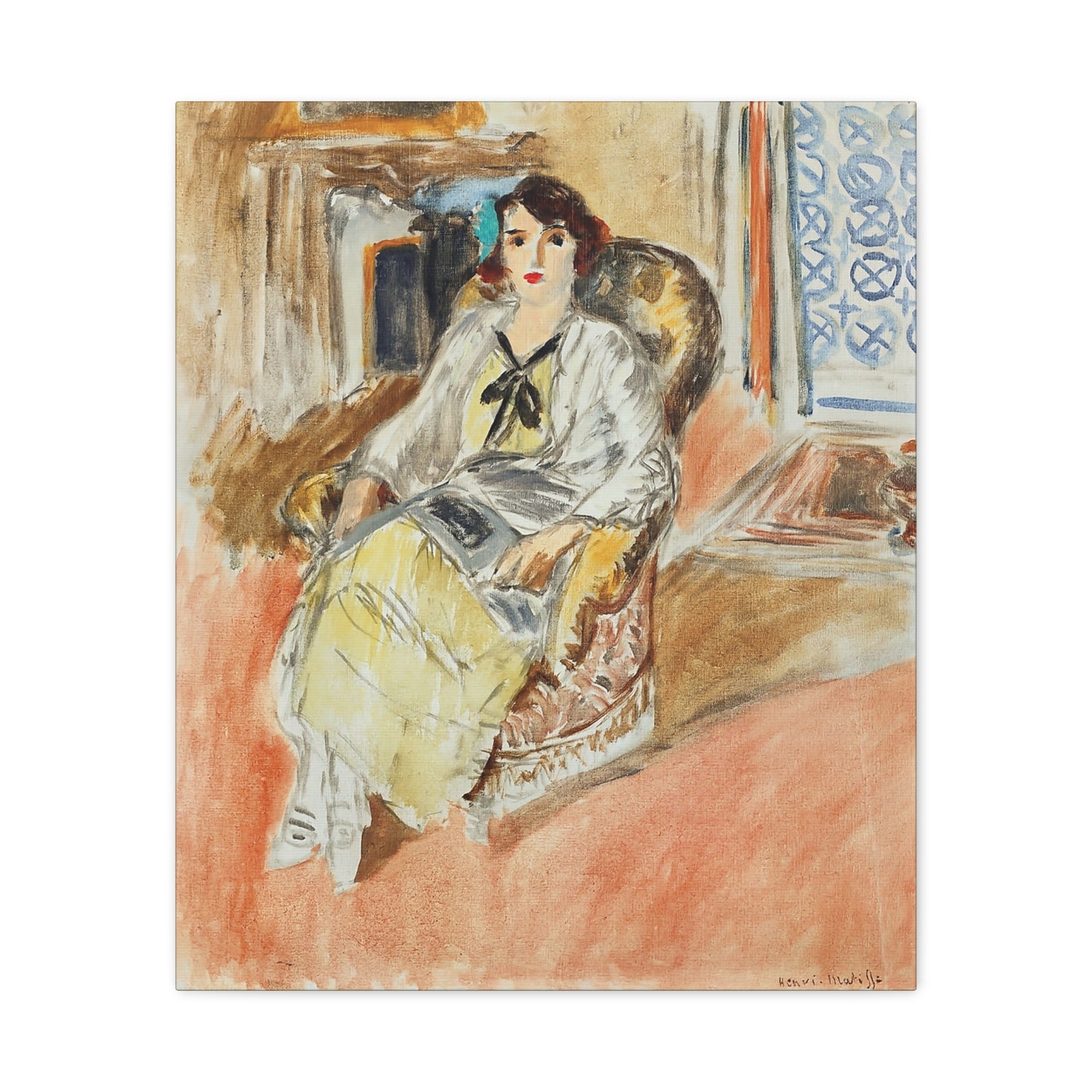 Jeune fille assise, robe jaune (1921-1922) by Henri Matisse / Reproduction Fine Art sur Toile / Epaisseur 3.2 cm - 1.25 inch