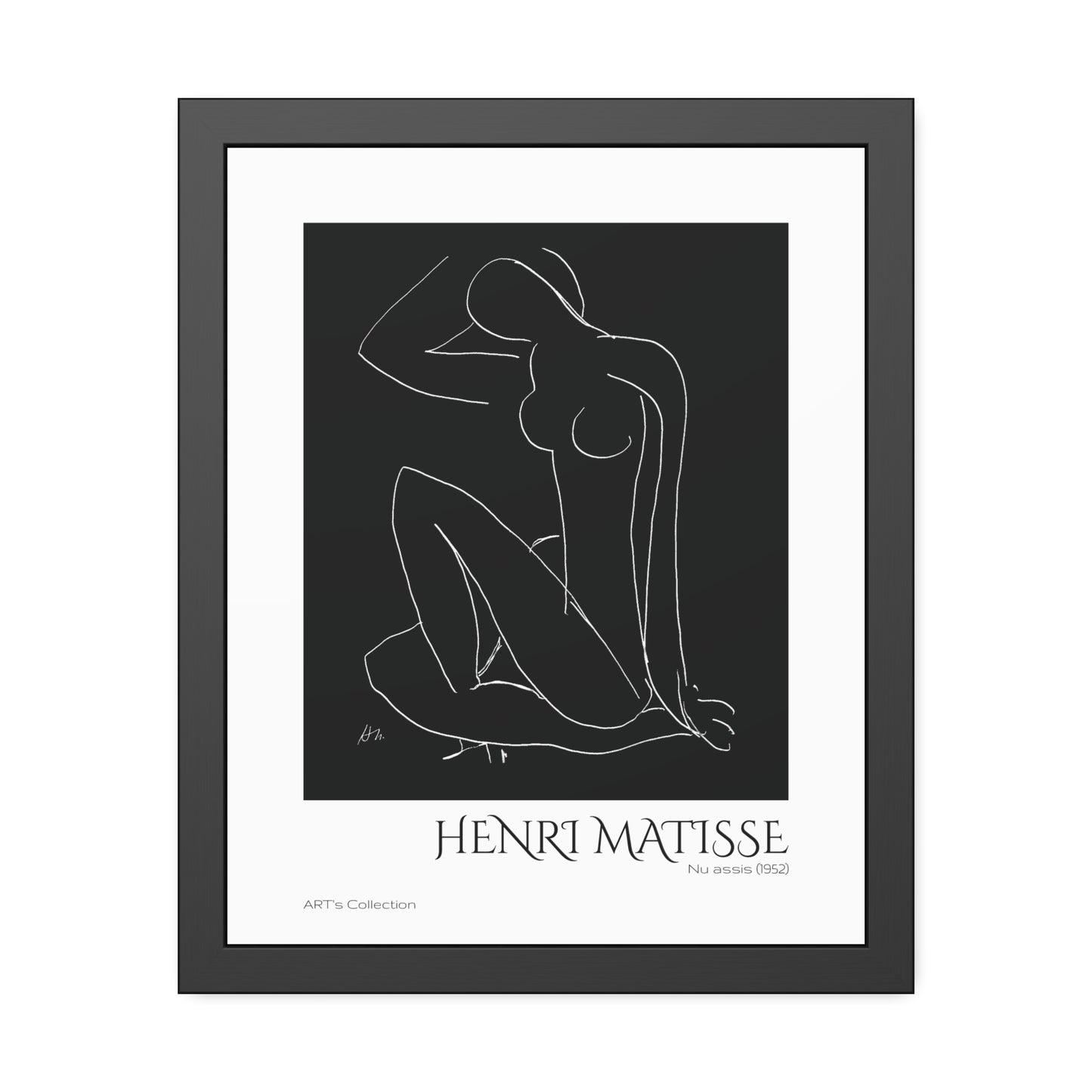 Nu assis (1952) by Henri Matisse version noire et blanche/ Affiche Encadrée série ART's Collection