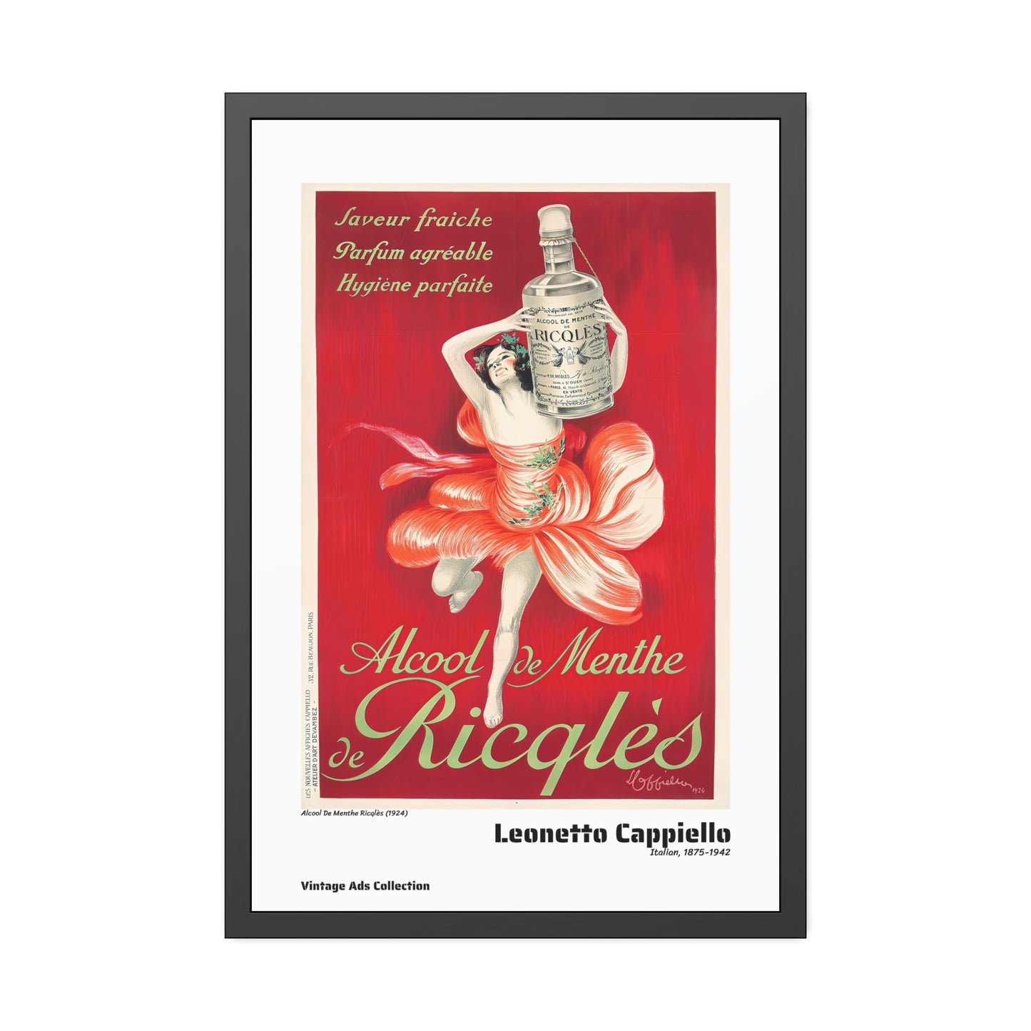 Alcool De Menthe Ricqlès (1924) by Leonetto Cappiello / Affiche Encadrée Série Vintage Ads Collection