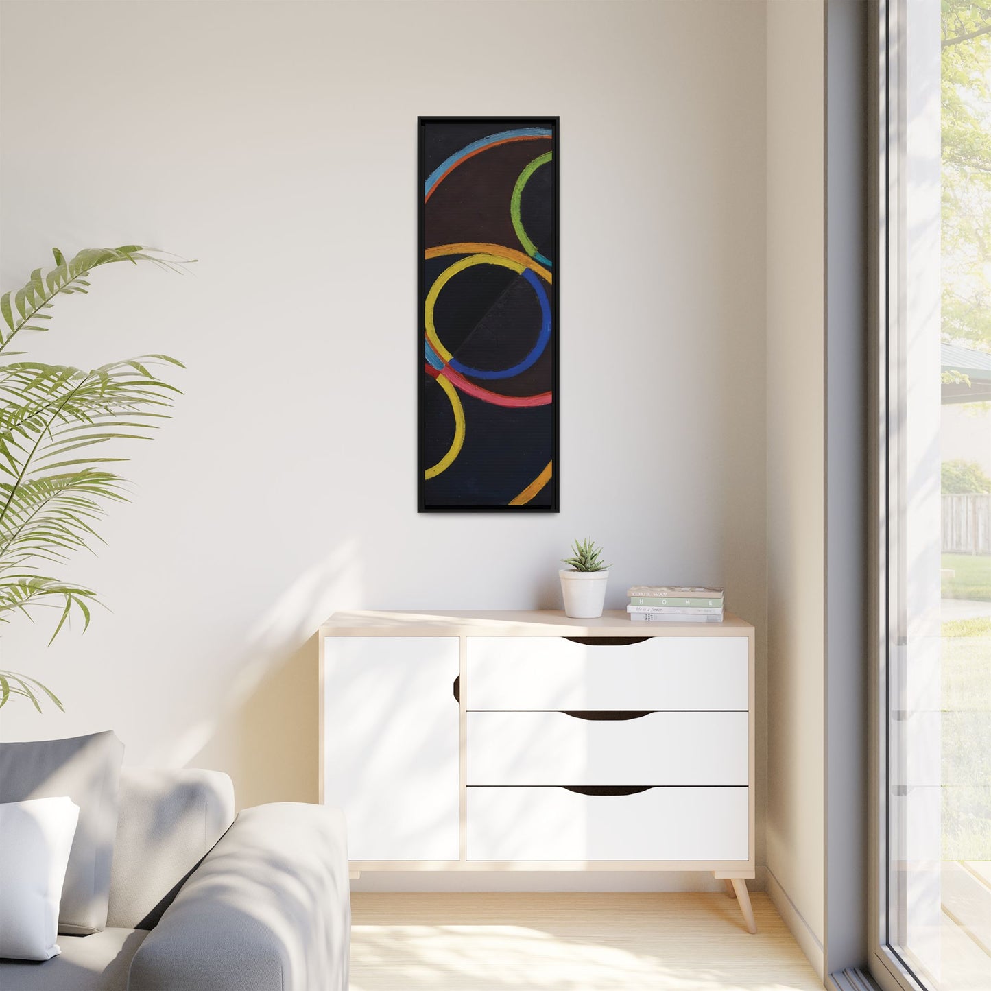 Relief noir avec des cercles de couleur by Robert Delaunay / Toile encadrée sur caisse américaine