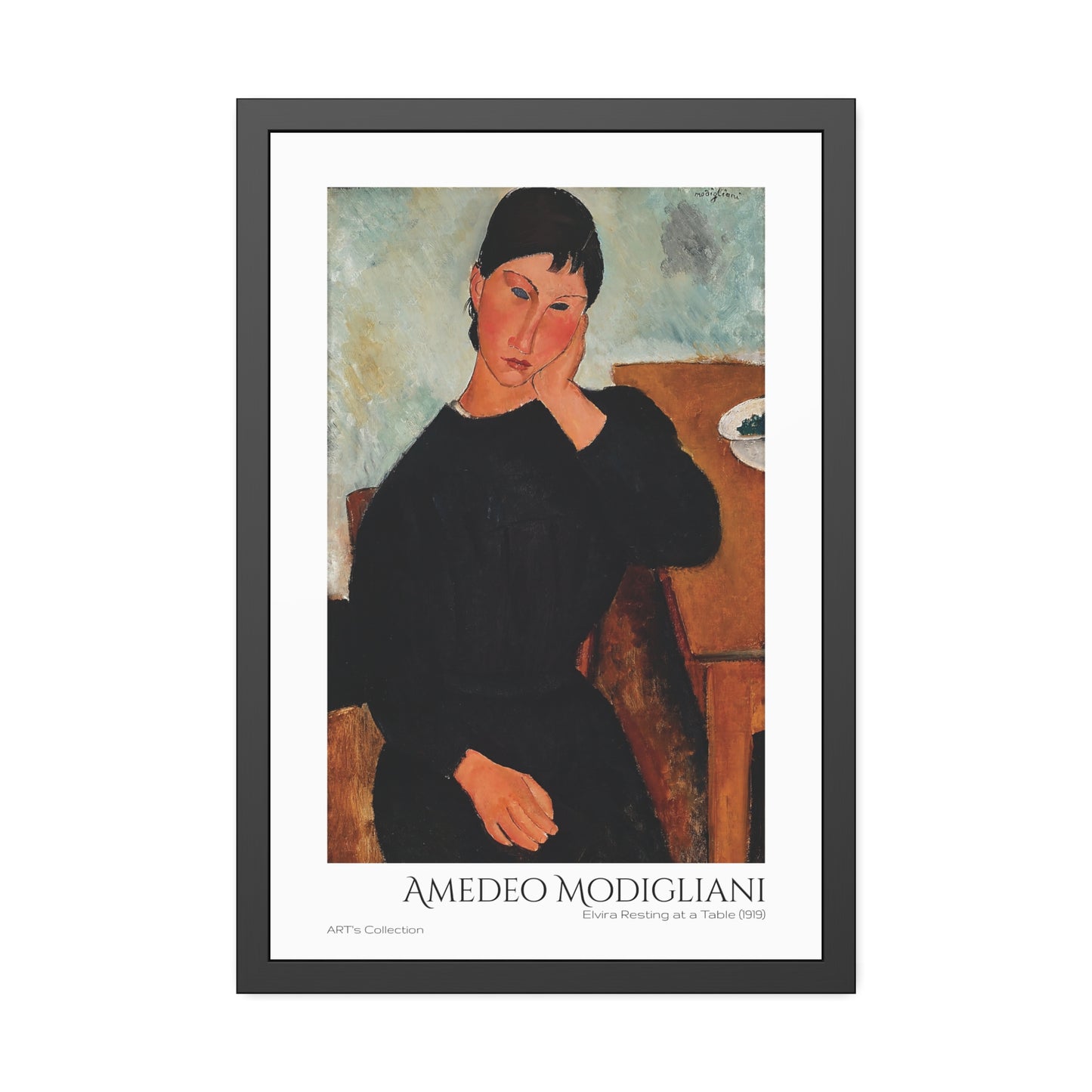 Elvira Resting at a Table (1919) by Amedeo Modigliani / Affiche Encadrée série ART's Collection