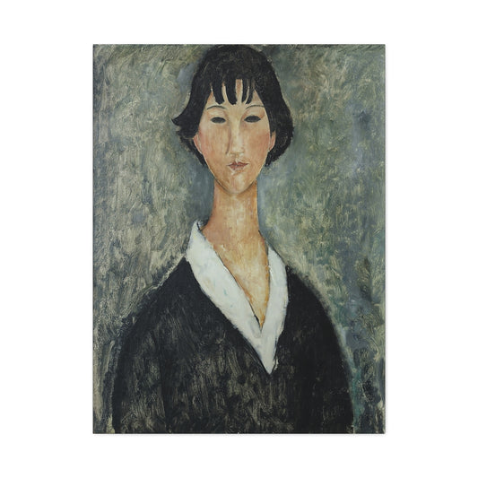 Jeune Fille Aux Cheveux Noirs (1918-1919) by Amedeo Modigliani / Reproduction Fine Art sur Toile / Flanc Large Epaisseur 3.2 cm - 1.25 inch