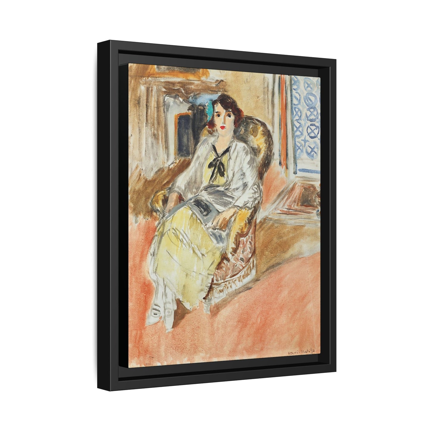 Jeune fille assise, robe jaune (1921-1922) by Henri Matisse / Toile encadrée sur caisse américaine