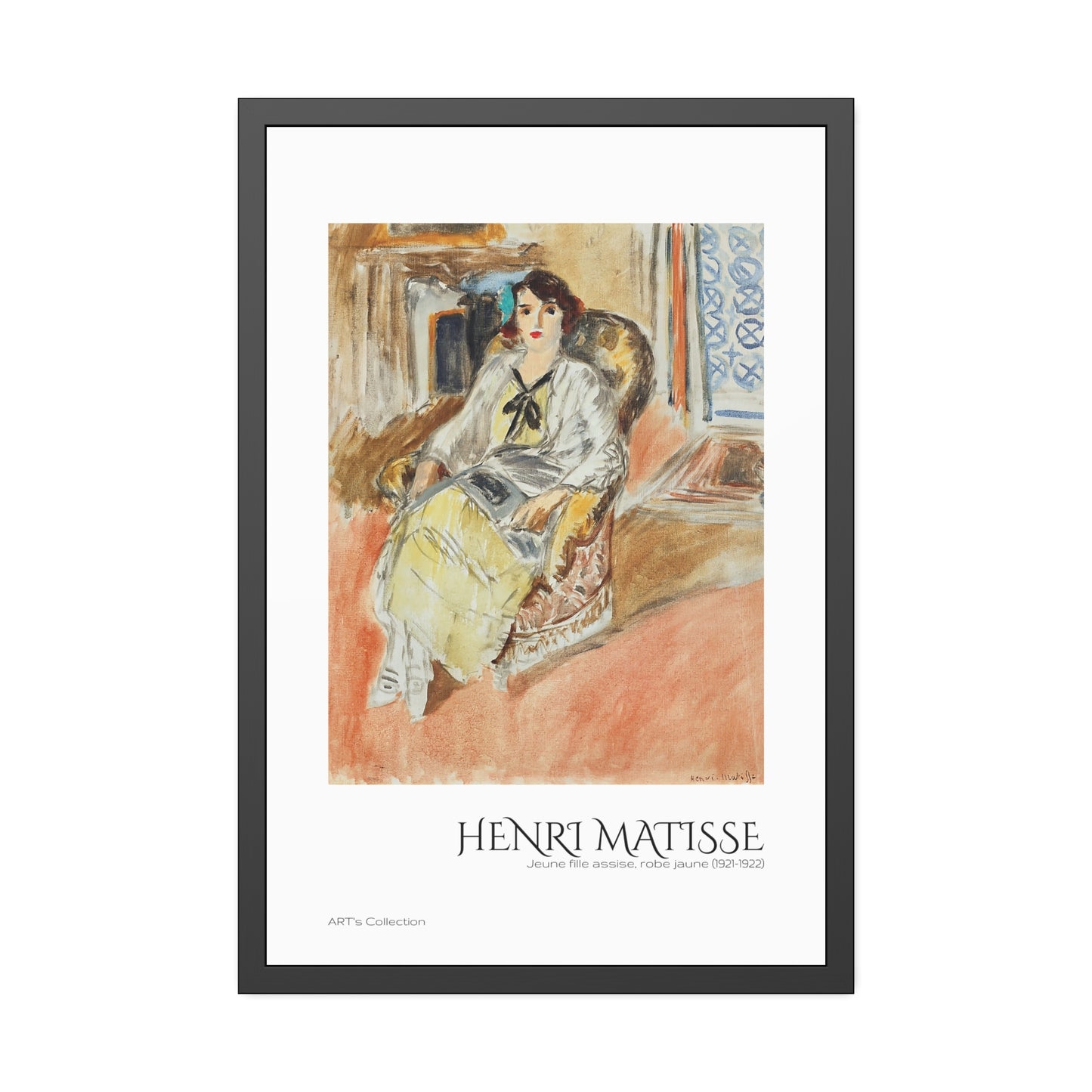 Jeune fille assise, robe jaune (1921-1922) by Henri Matisse / Affiche Encadrée série ART's Collection
