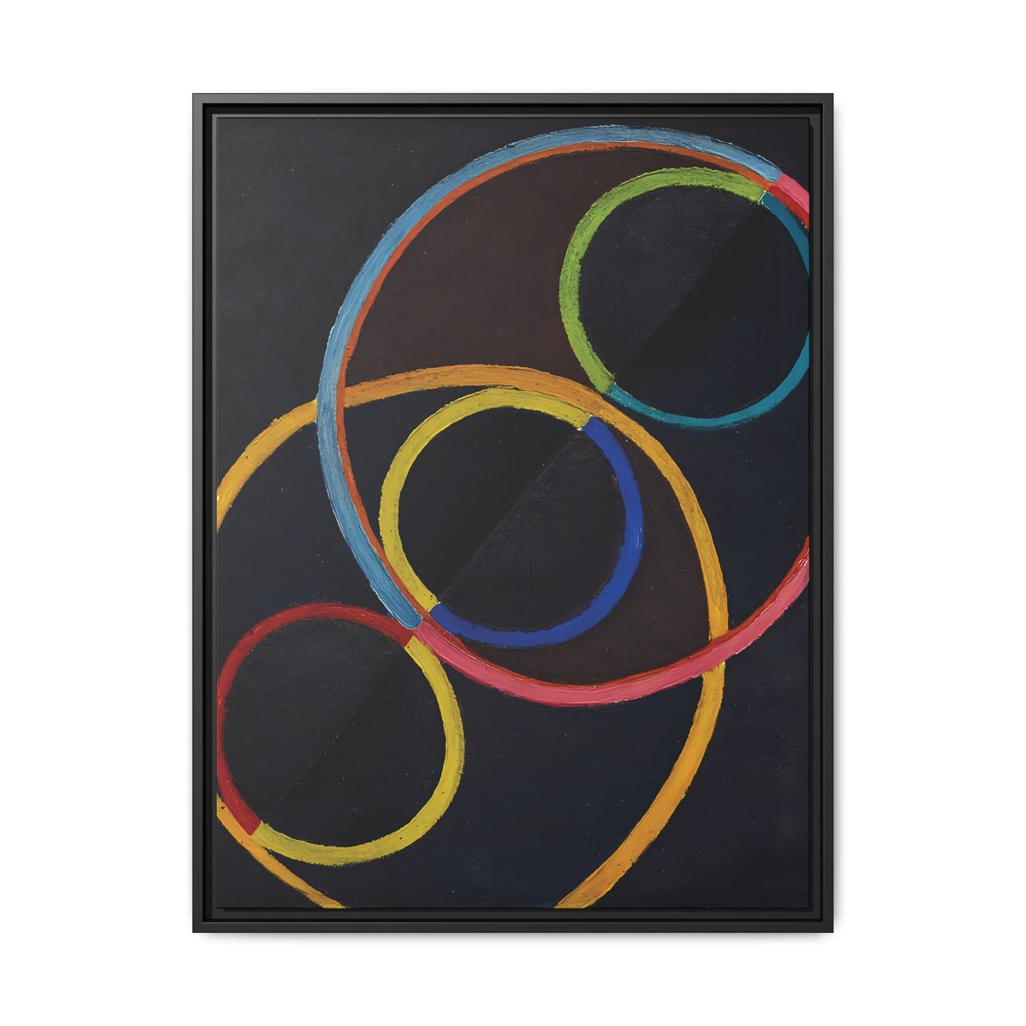 Relief noir avec des cercles de couleur  by Robert Delaunay  / Toile encadrée sur caisse américaine