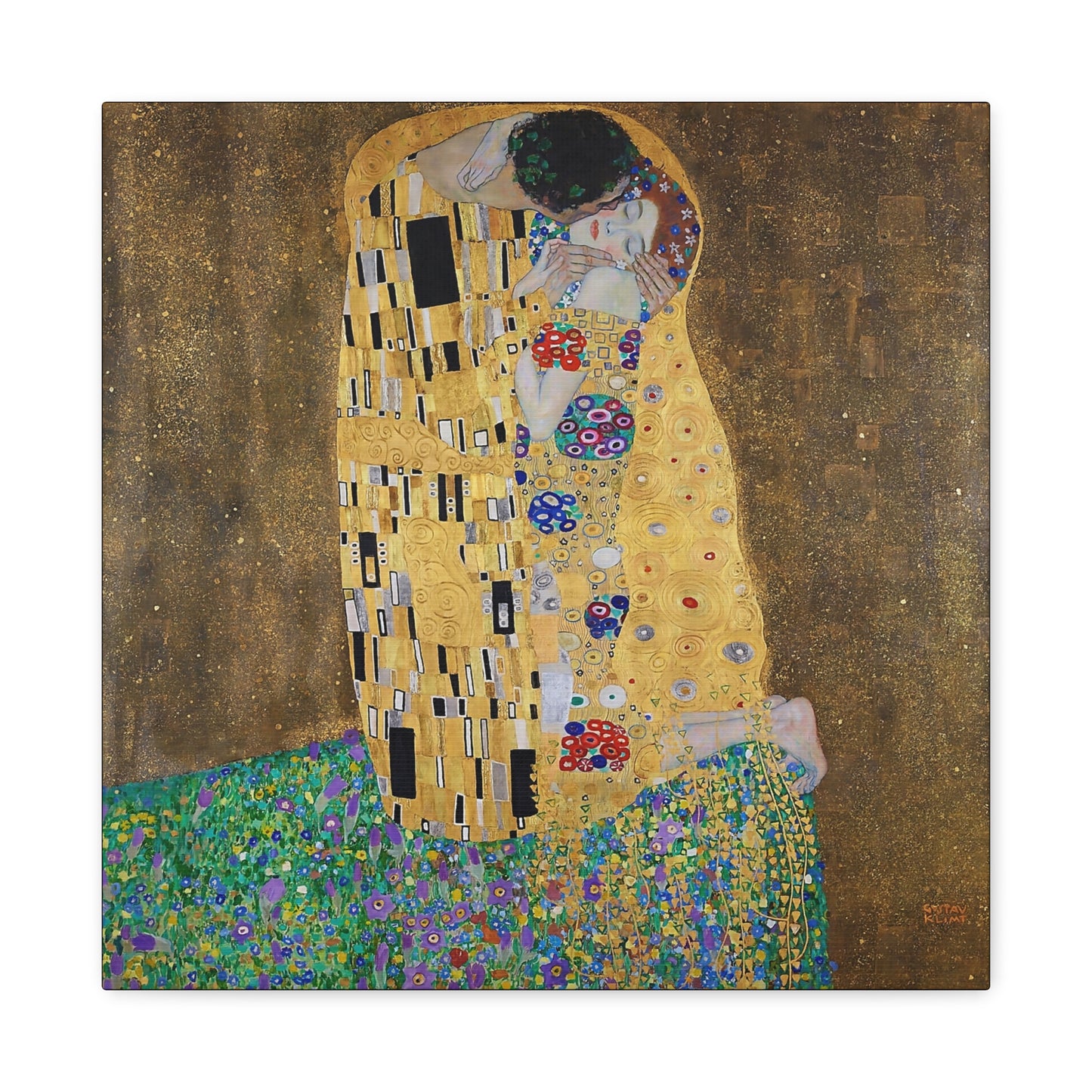 The kiss - lovers (1908) by Gustav Klimt / Reproduction Fine Art sur Toile / Flanc Large Epaisseur 3.2 cm - 1.25 inch