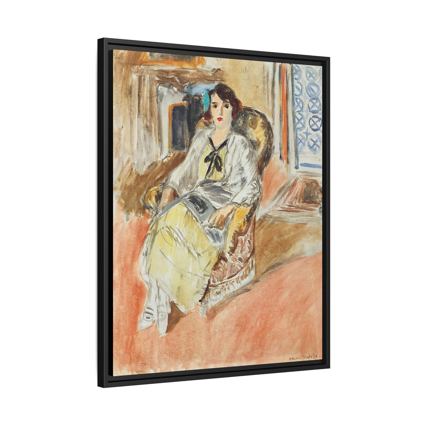 Jeune fille assise, robe jaune (1921-1922) by Henri Matisse / Toile encadrée sur caisse américaine