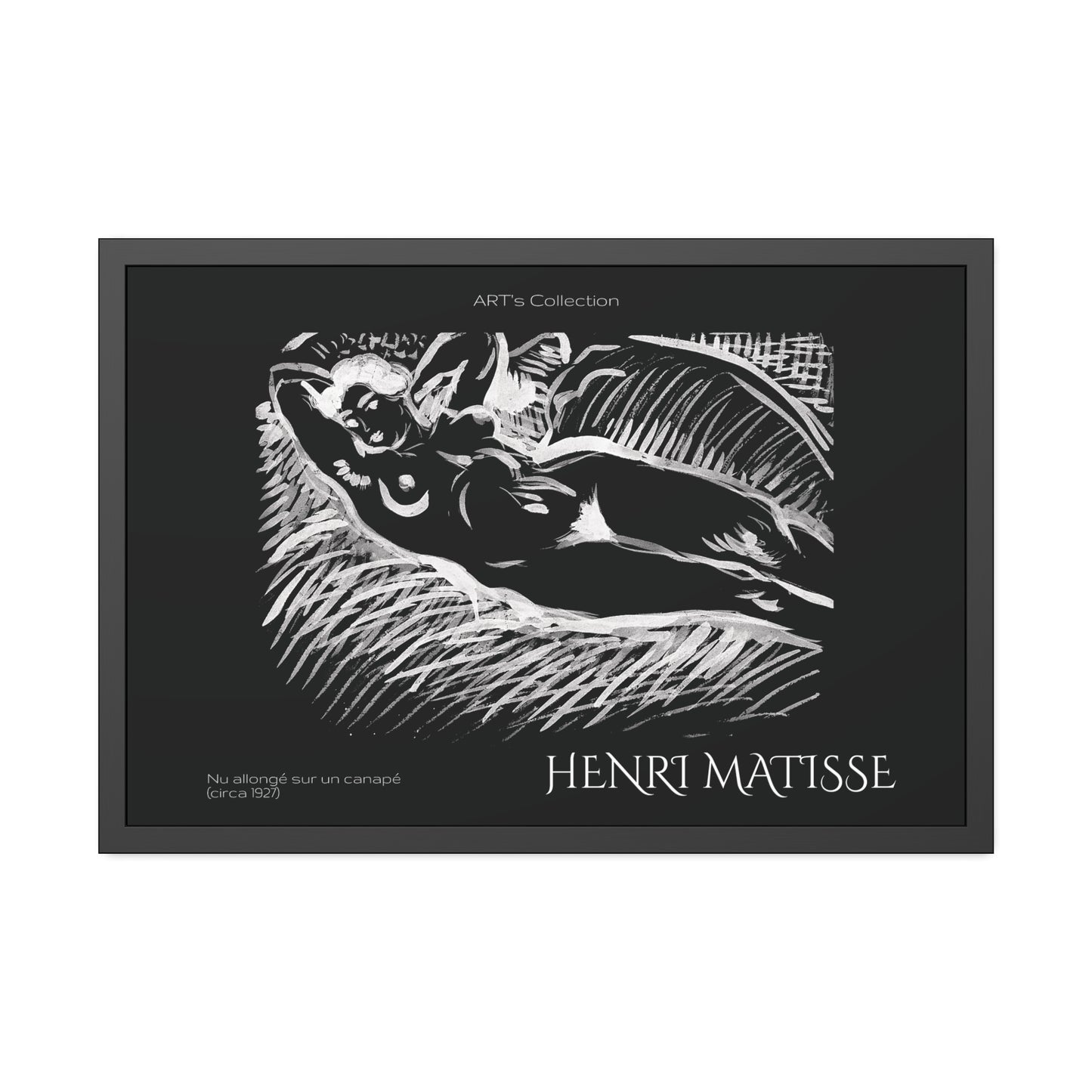 Nu allongé sur un canapé (circa 1927) black édition by Henry Matisse  / Affiche Encadrée série ART's Collection