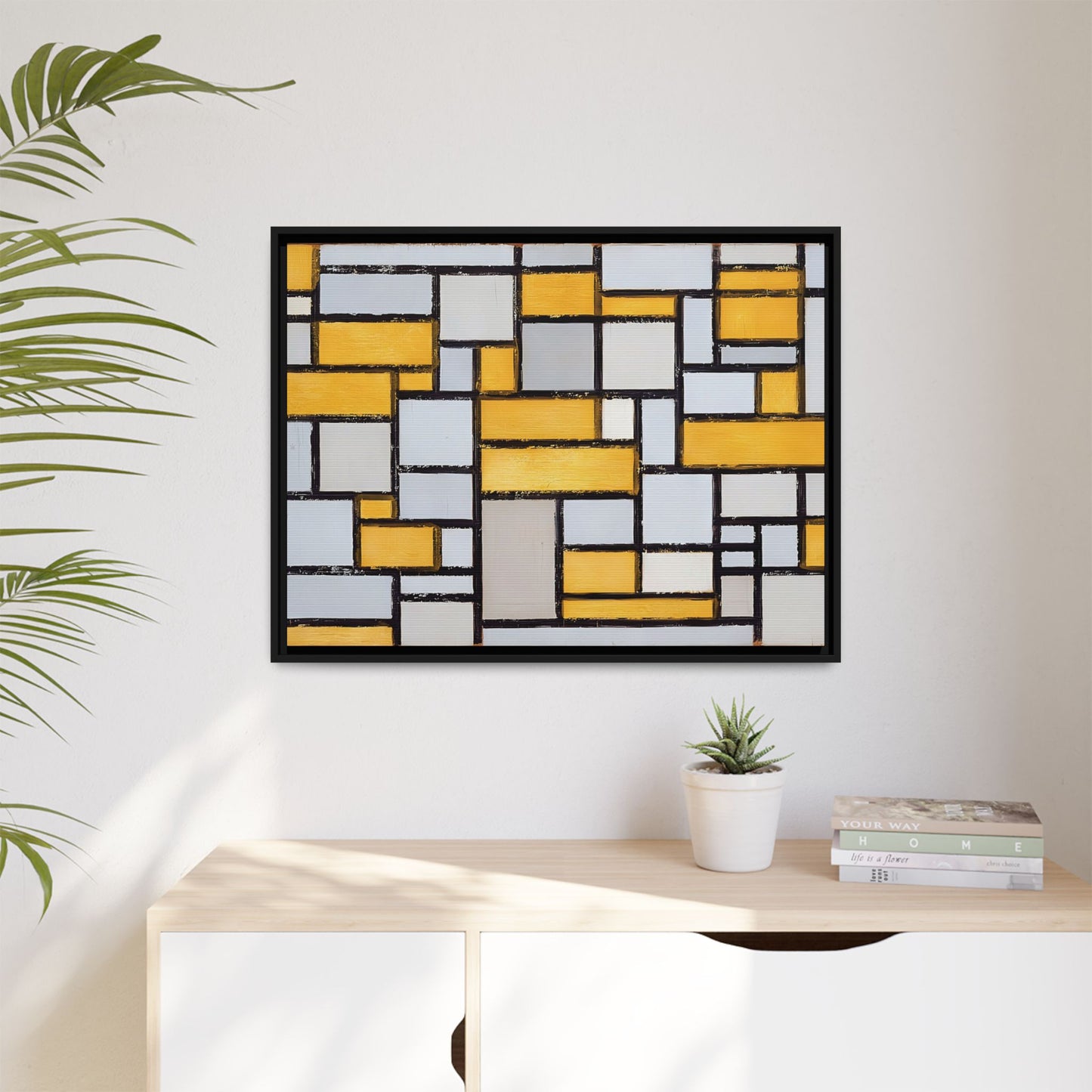 Composition with Grid 1 (1918) by Piet Mondrian  / Toile encadrée sur caisse américaine