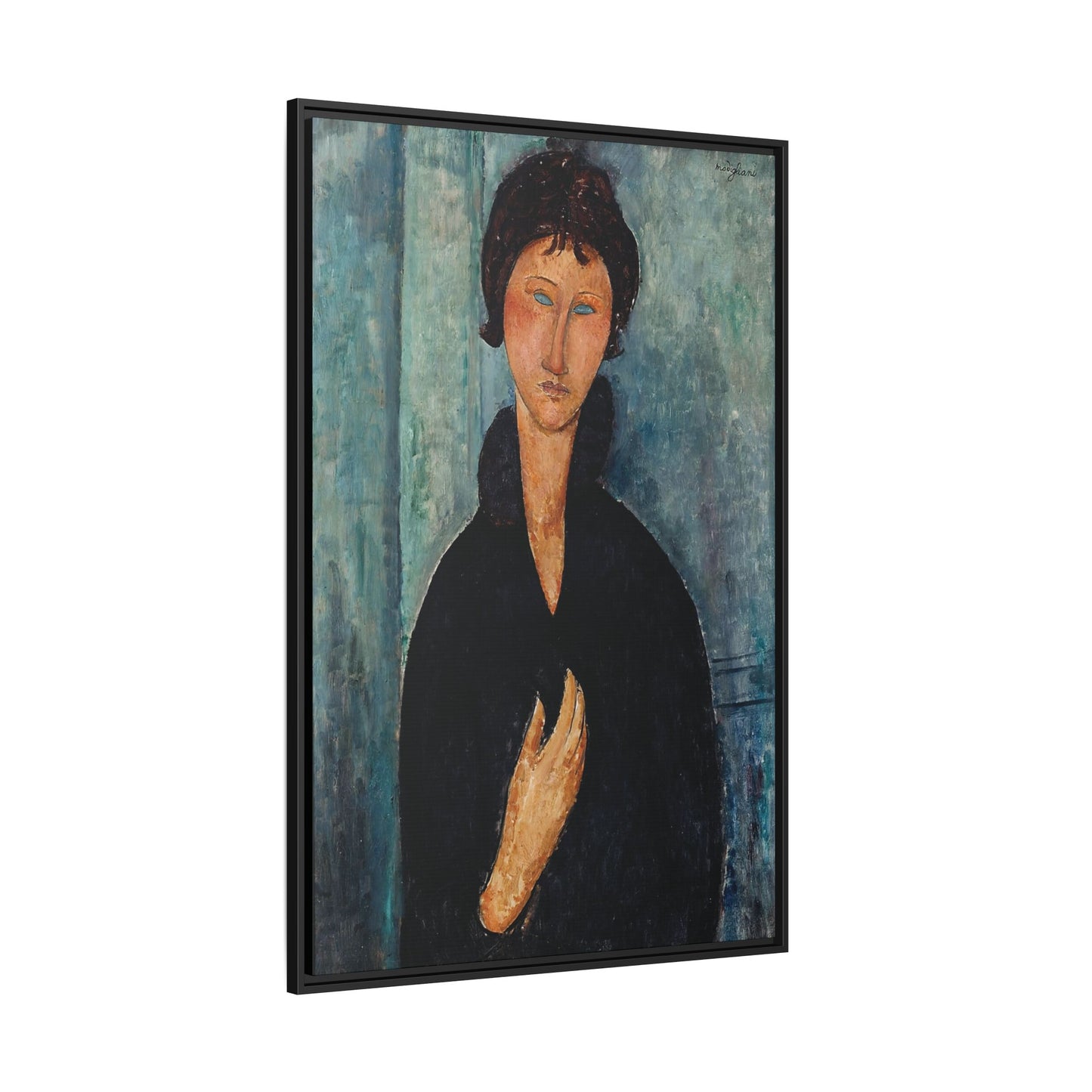 Femme aux yeux bleus (1918)  by Amedeo Modigliani / Toile encadrée sur caisse américaine