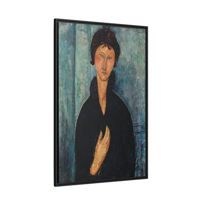 Femme aux yeux bleus (1918)  by Amedeo Modigliani / Toile encadrée sur caisse américaine