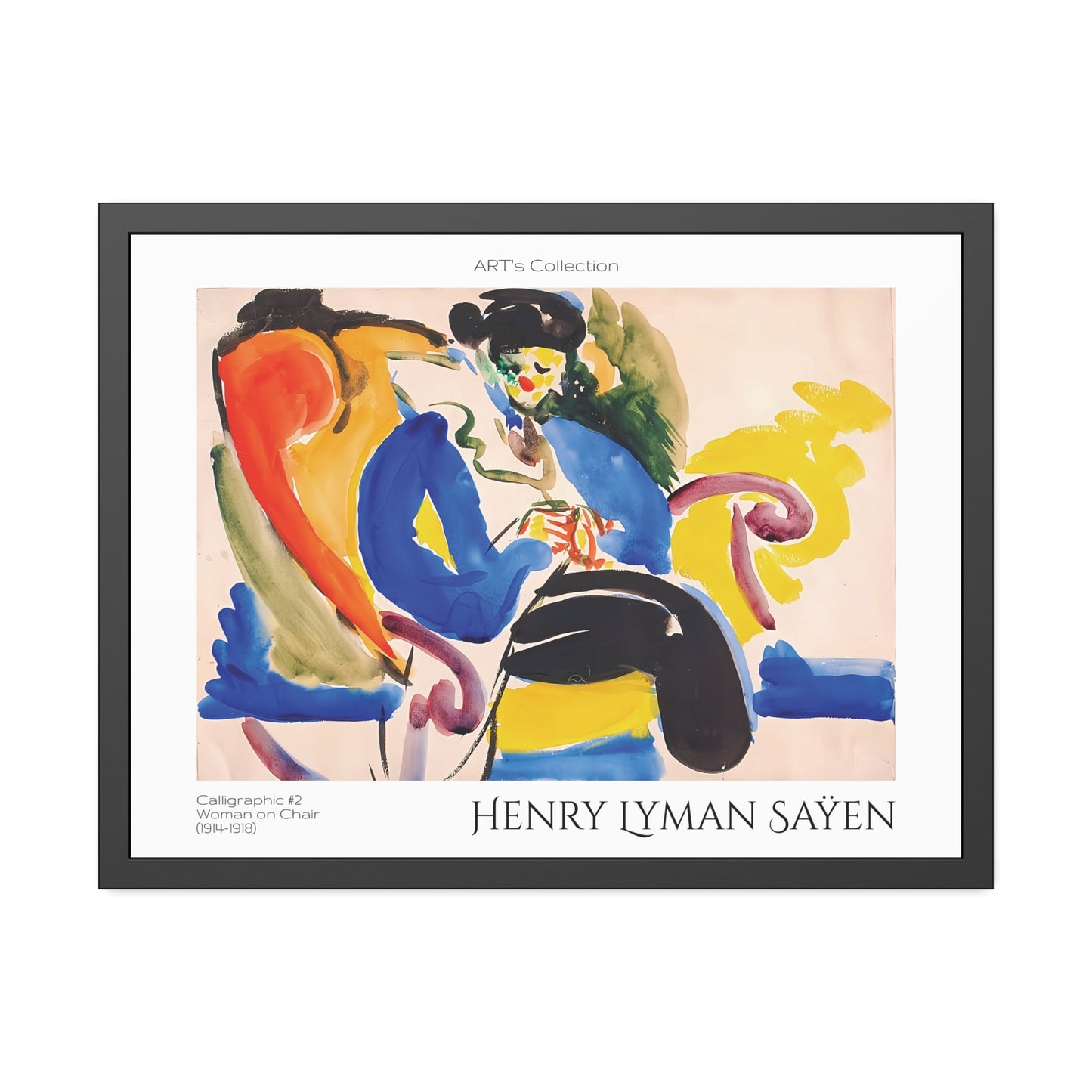 Calligraphic #2 Woman on Chair (1914-1918) by Henry Lyman Saÿen  / Affiche Encadrée série ART's Collection