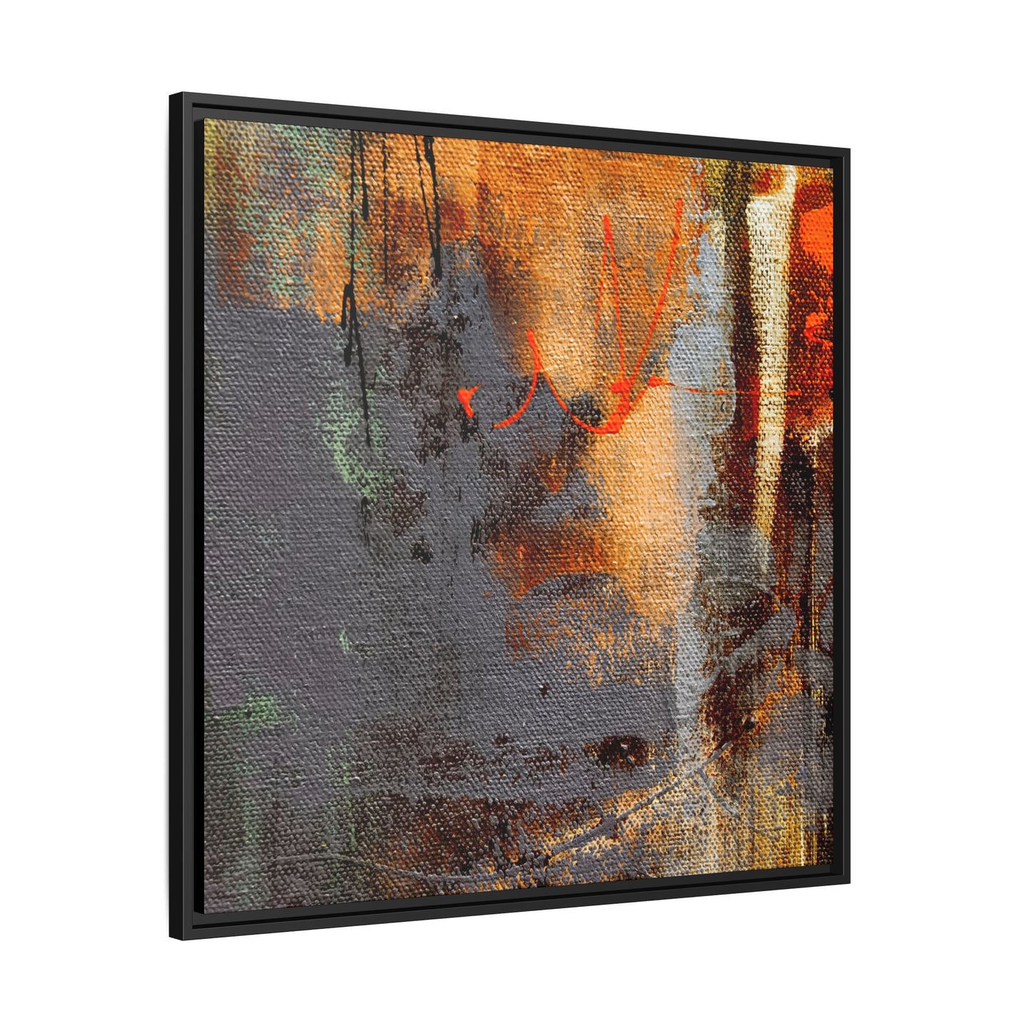 Tableau Beaux Arts Anthracite & Orange "Série Sign Collections" / Toile encadrée sur caisse américaine