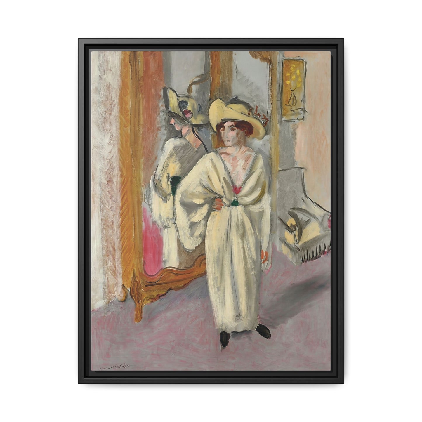 Femme en blanc debout devant une glace (1918-1919) by Henri Matisse / Toile encadrée sur caisse américaine