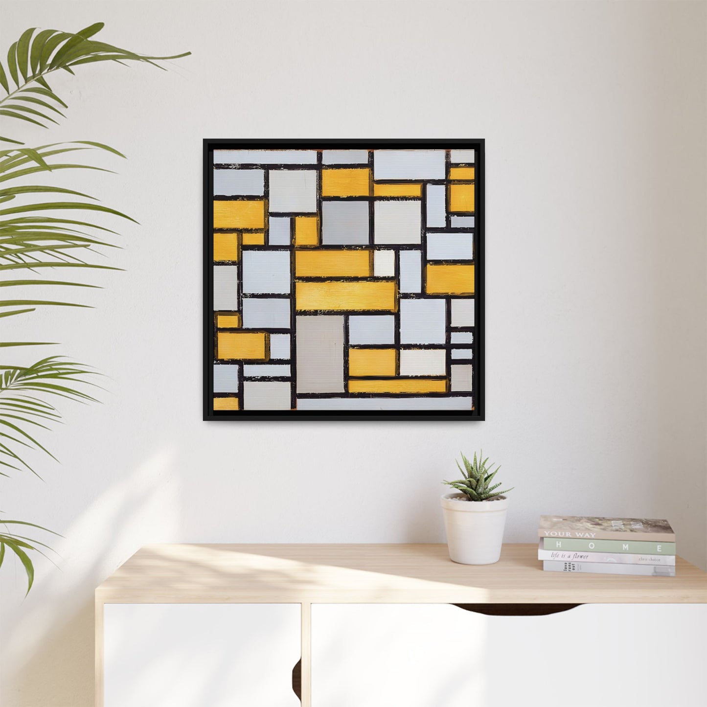 Composition with Grid 1 (1918) by Piet Mondrian  / Toile encadrée sur caisse américaine