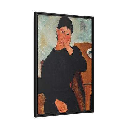Elvira Resting at a Table (1919) by Amedeo Modigliani / Toile encadrée sur caisse américaine