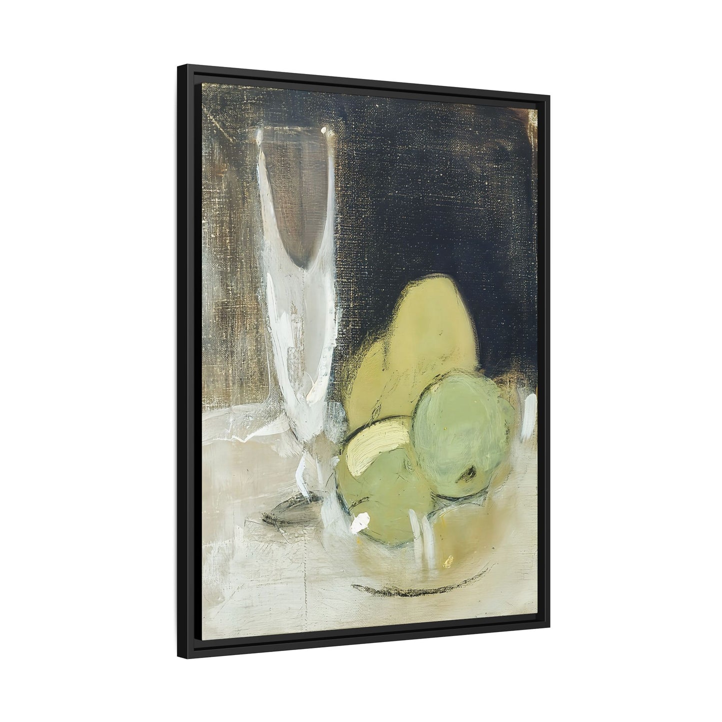 Green Apples And Champagne Glass (1934) by Helene Schjerfbeck  / Toile encadrée sur caisse américaine