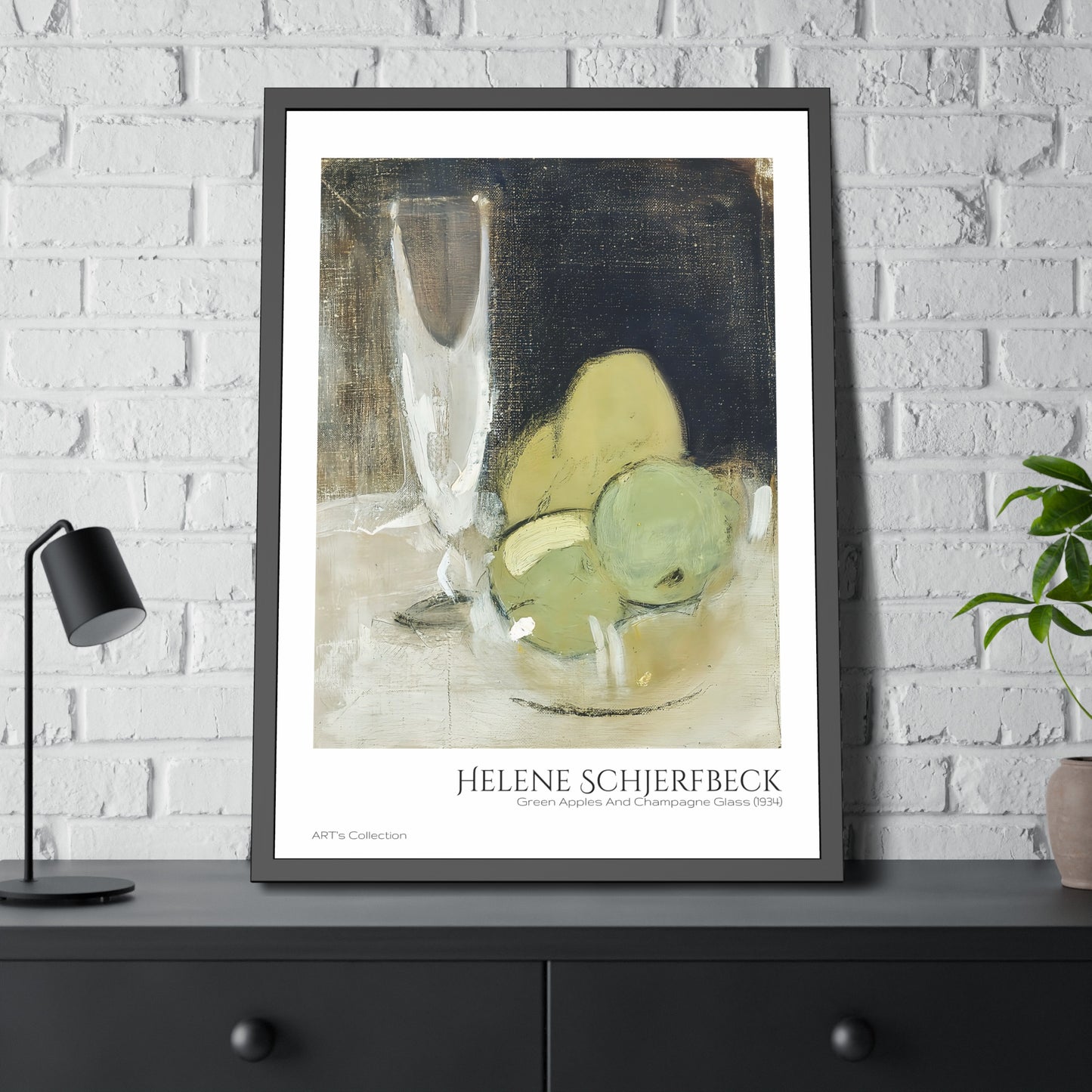 Green Apples And Champagne Glass (1934) by Helene Schjerfbeck / Affiche Encadrée série ART's Collection