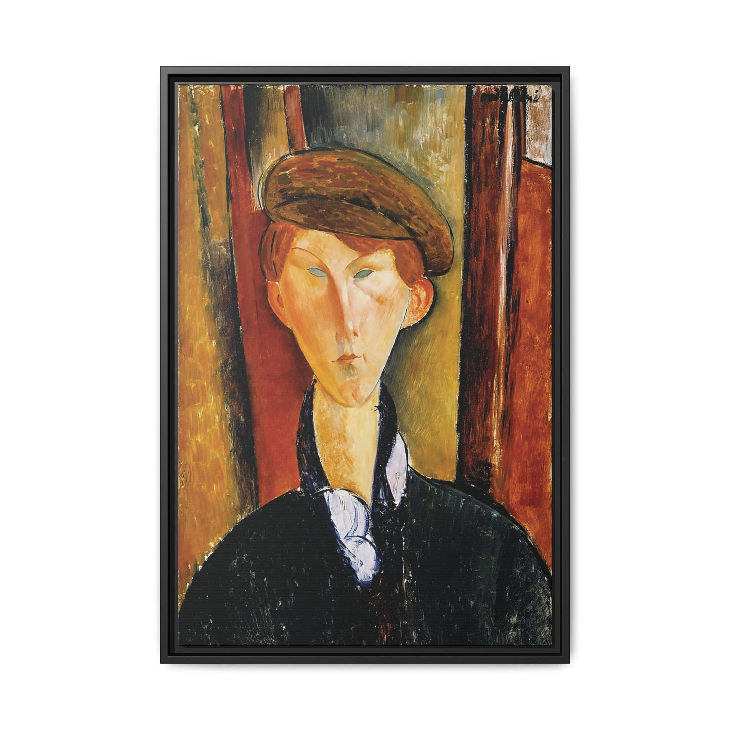 Young Man with a Cap (early 20th century) by Amedeo Modigliani / Toile encadrée sur caisse américaine