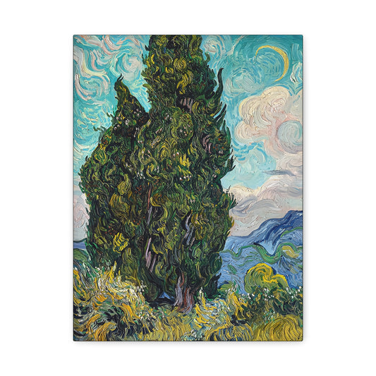 Cypresses (1889) by Vincent van Gogh  / Reproduction Fine Art sur Toile / Epaisseur 3,2cm - 1'25 po