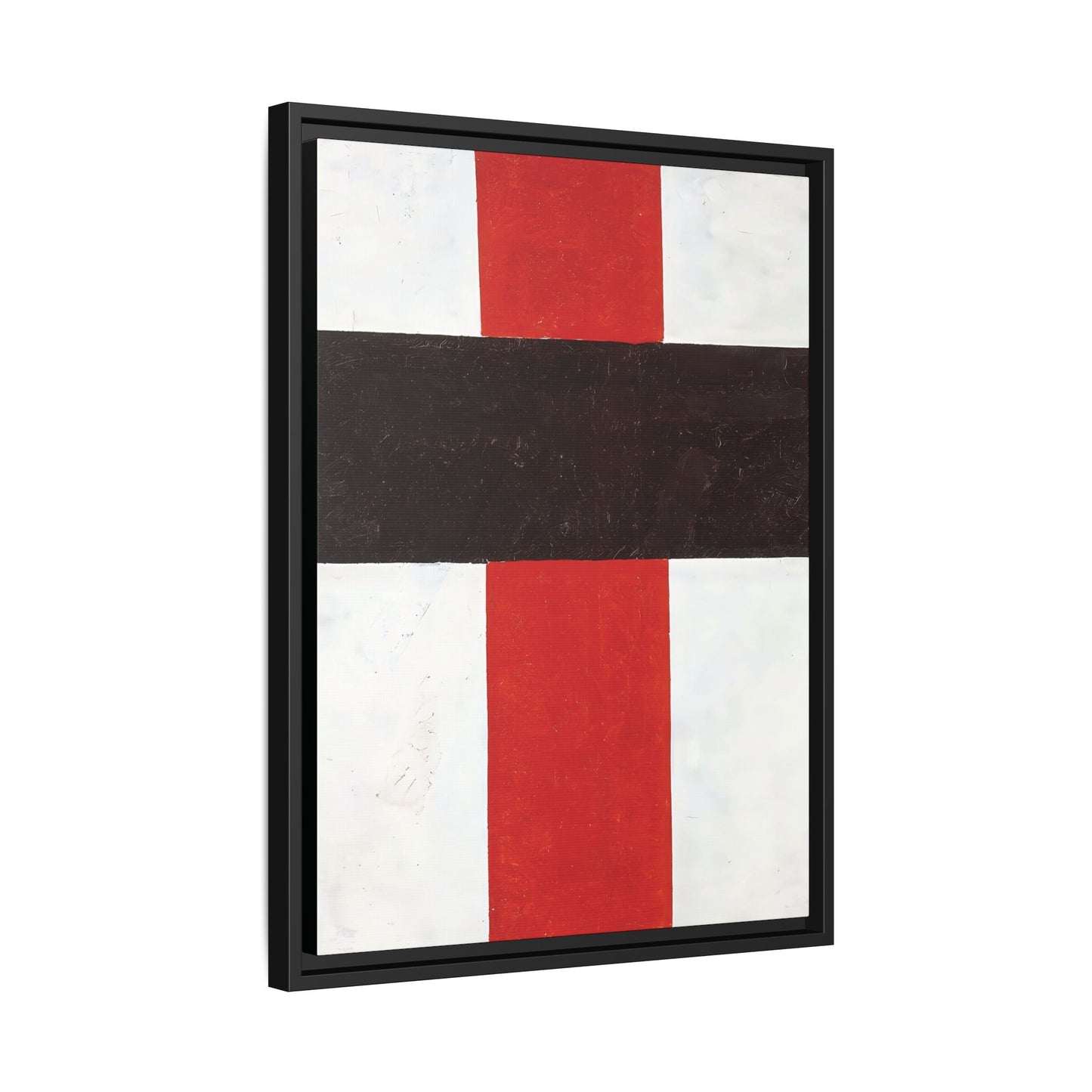 Large cross in black over red on white (1920) by Kazimir Malevich  / Toile encadrée sur caisse américaine