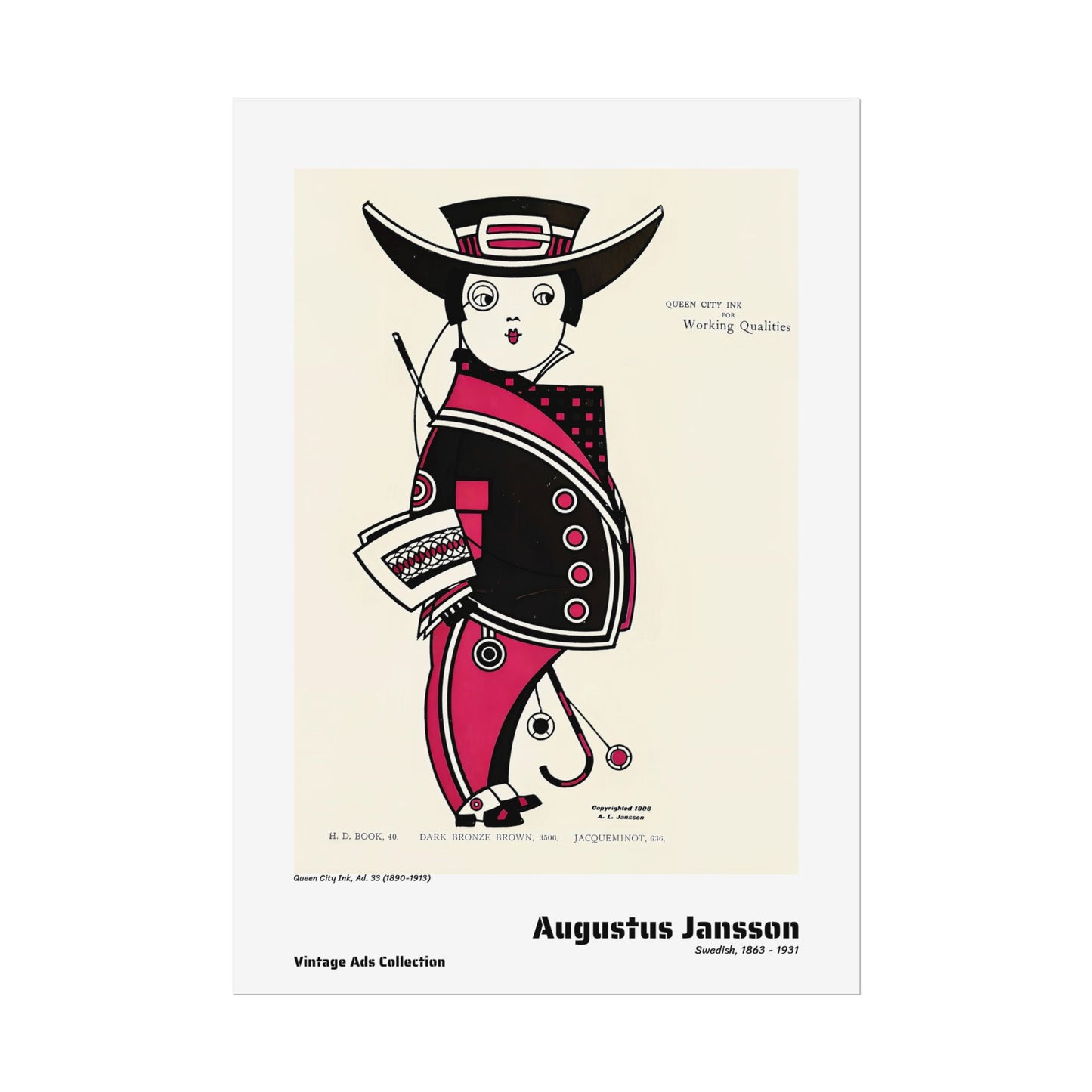 Queen City Ink, Ad. 33 (1890-1913) by Augustus Jansson / Affiche imprimée - Série Vintage Ads Collection