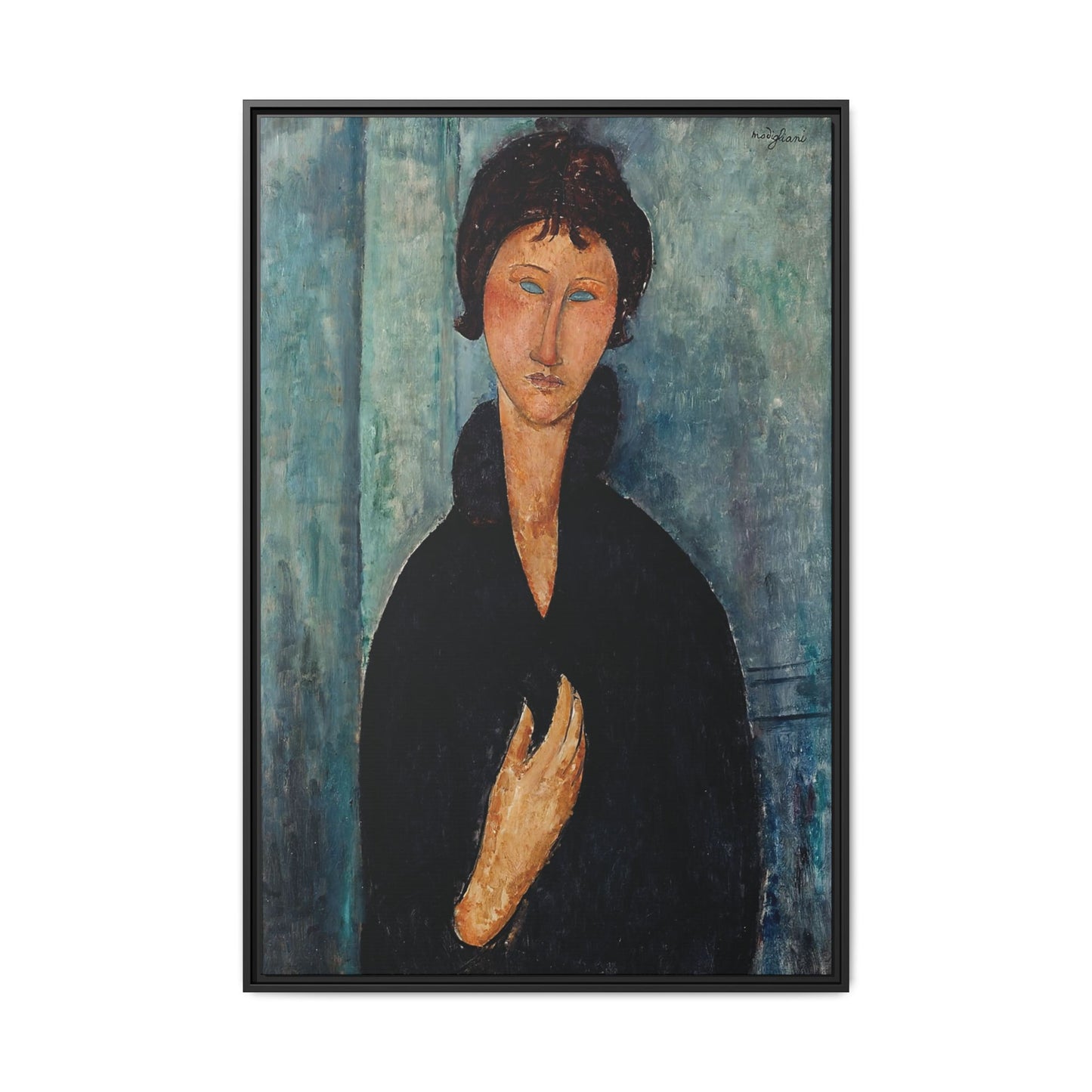 Femme aux yeux bleus (1918)  by Amedeo Modigliani / Toile encadrée sur caisse américaine