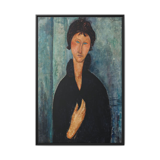 Femme aux yeux bleus (1918)  by Amedeo Modigliani / Toile encadrée sur caisse américaine