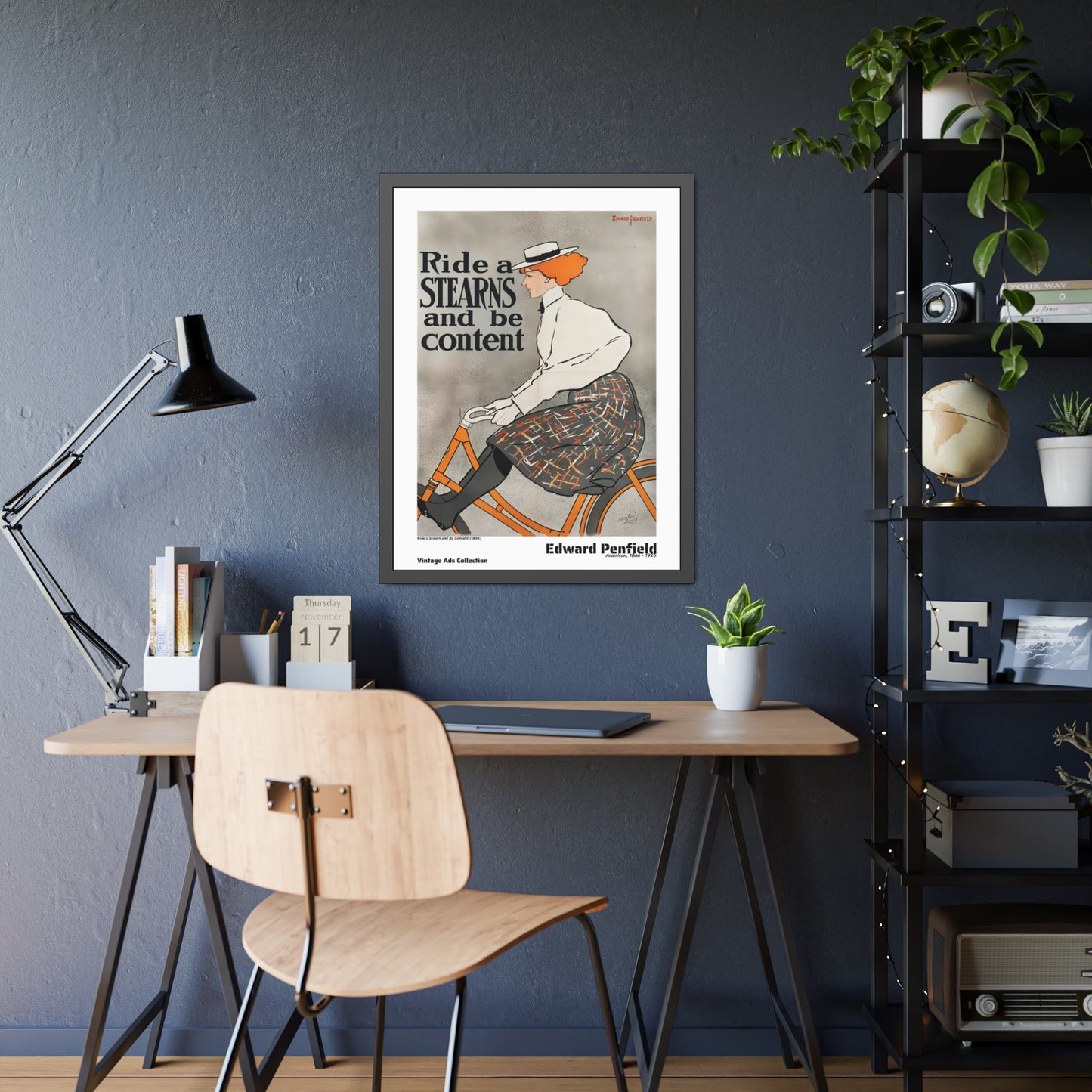 Ride a Stearn and Be Content (1896) by Edward Penfield / Affiche Encadrée Série Vintage Ads Collection