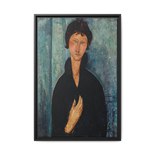 Femme aux yeux bleus (1918)  by Amedeo Modigliani / Toile encadrée sur caisse américaine