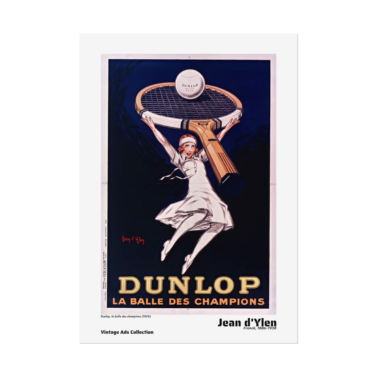 Dunlop, la balle des champions (1929) by Jean d'Ylen / Affiche imprimée - Série Vintage Ads Collection