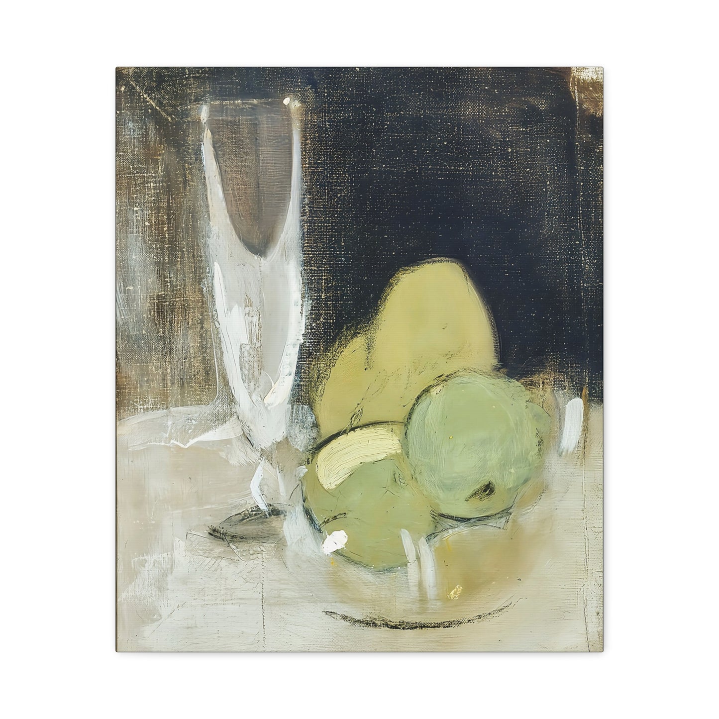 Green Apples And Champagne Glass (1934) by Helene Schjerfbeck / Reproduction Fine Art sur Toile /  Epaisseur 3.2 cm - 1.25 inch