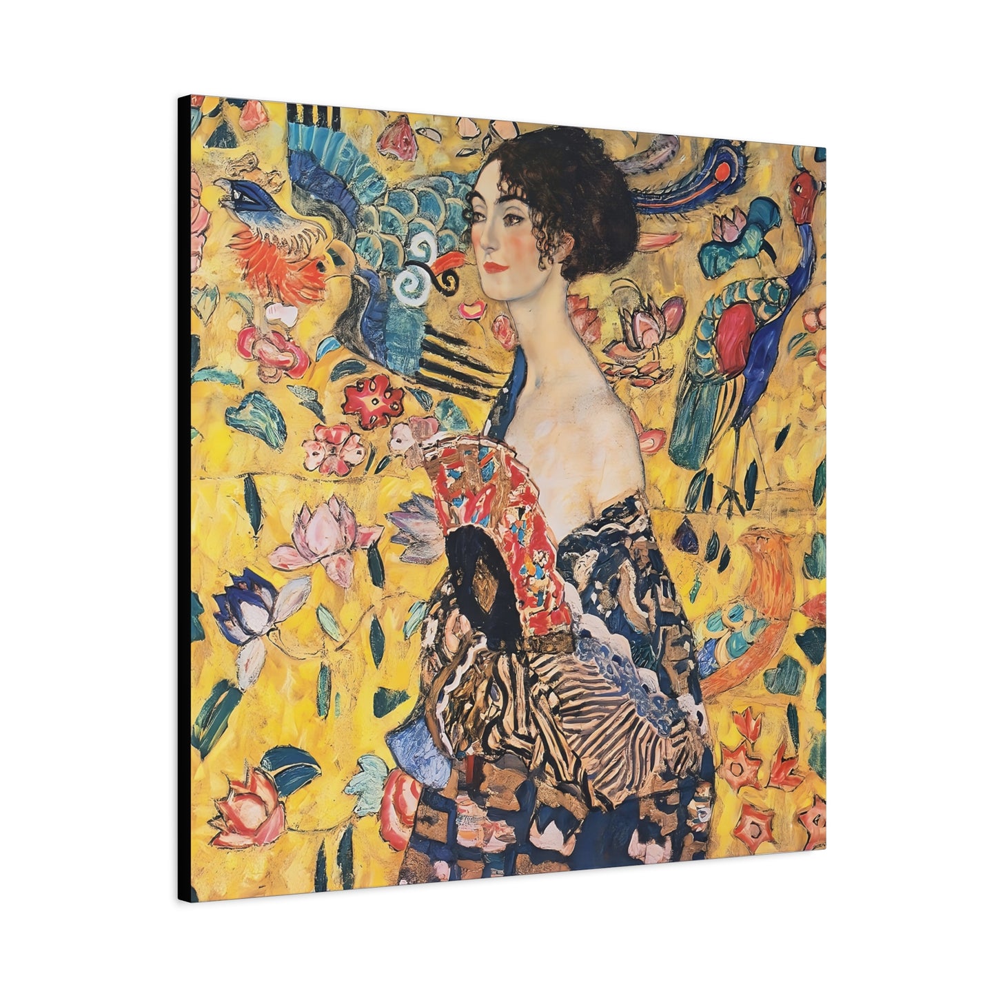 Woman with fan (1917-1918) by Gustav Klimt / Reproduction Fine Art sur Toile / Flanc Large Epaisseur 3.2 cm - 1.25 inch