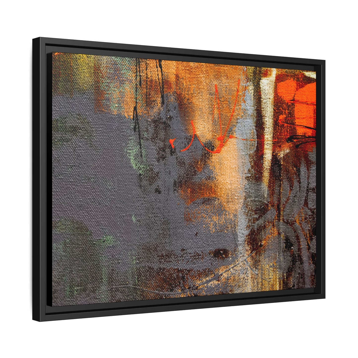 Tableau Beaux Arts Anthracite & Orange "Série Sign Collections" / Toile encadrée sur caisse américaine