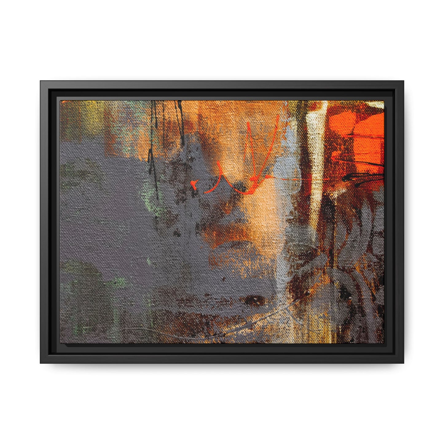 Tableau Beaux Arts Anthracite & Orange "Série Sign Collections" / Toile encadrée sur caisse américaine