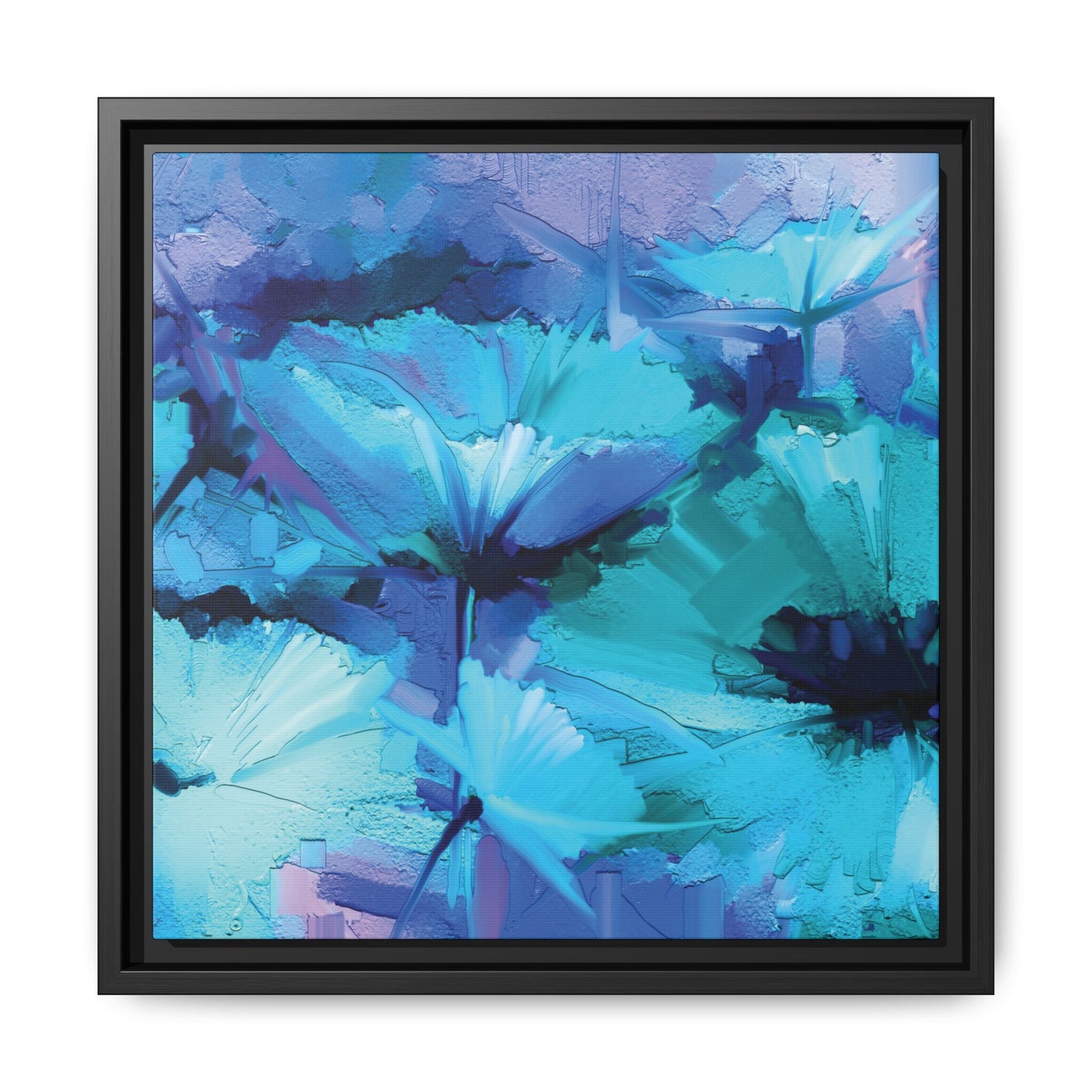 Tableau Floral Turquoise "Série Sign Collections" / Toile encadrée sur caisse américaine