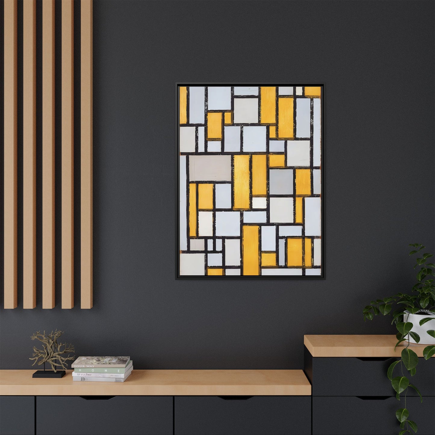 Composition with Grid 1 (1918) by Piet Mondrian  / Toile encadrée sur caisse américaine