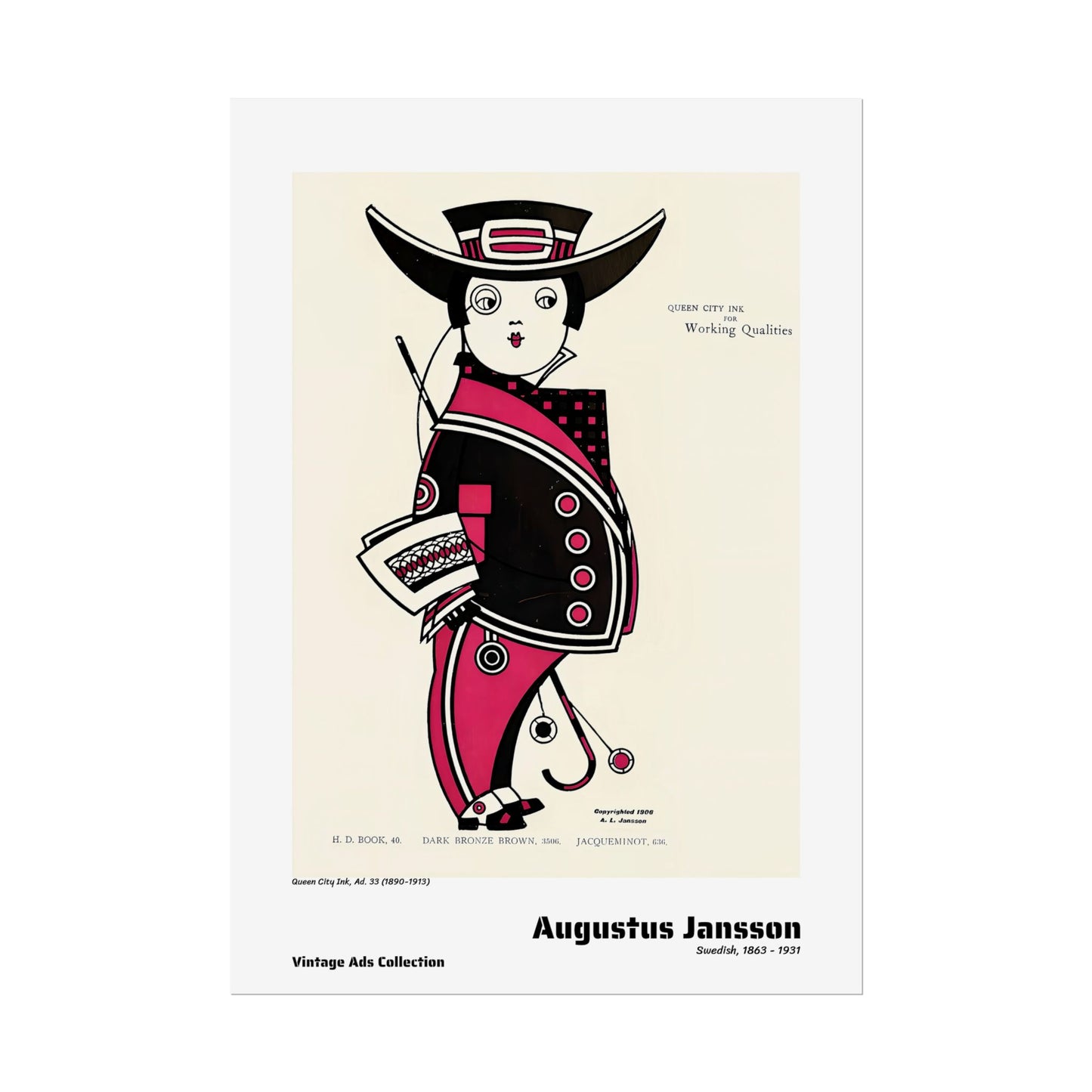 Queen City Ink, Ad. 33 (1890-1913) by Augustus Jansson / Affiche imprimée - Série Vintage Ads Collection