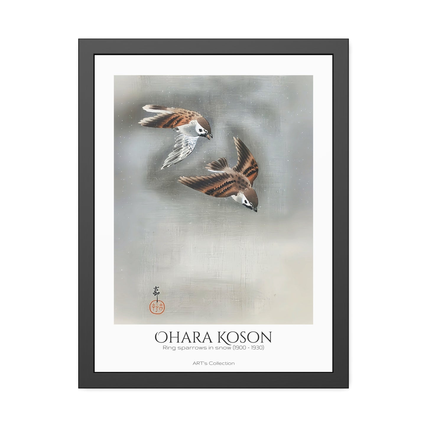 Ring sparrows in snow (1900-1930) by Ohara Koson / Affiche Encadrée série ART's Collection