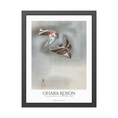 Ring sparrows in snow (1900-1930) by Ohara Koson / Affiche Encadrée série ART's Collection