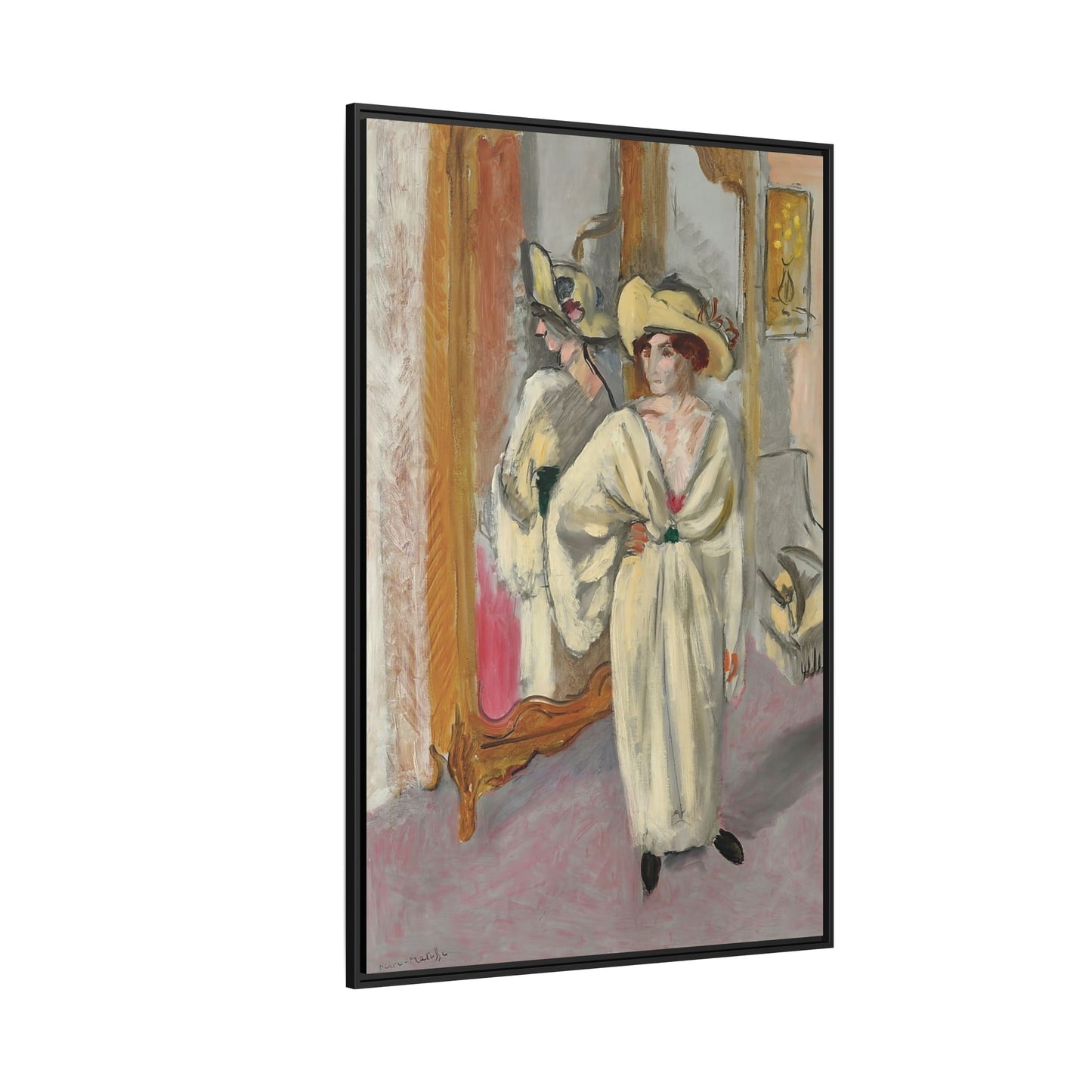 Femme en blanc debout devant une glace (1918-1919) by Henri Matisse / Toile encadrée sur caisse américaine