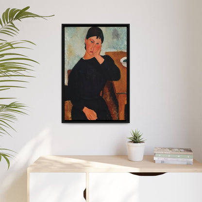 Elvira Resting at a Table (1919) by Amedeo Modigliani / Toile encadrée sur caisse américaine