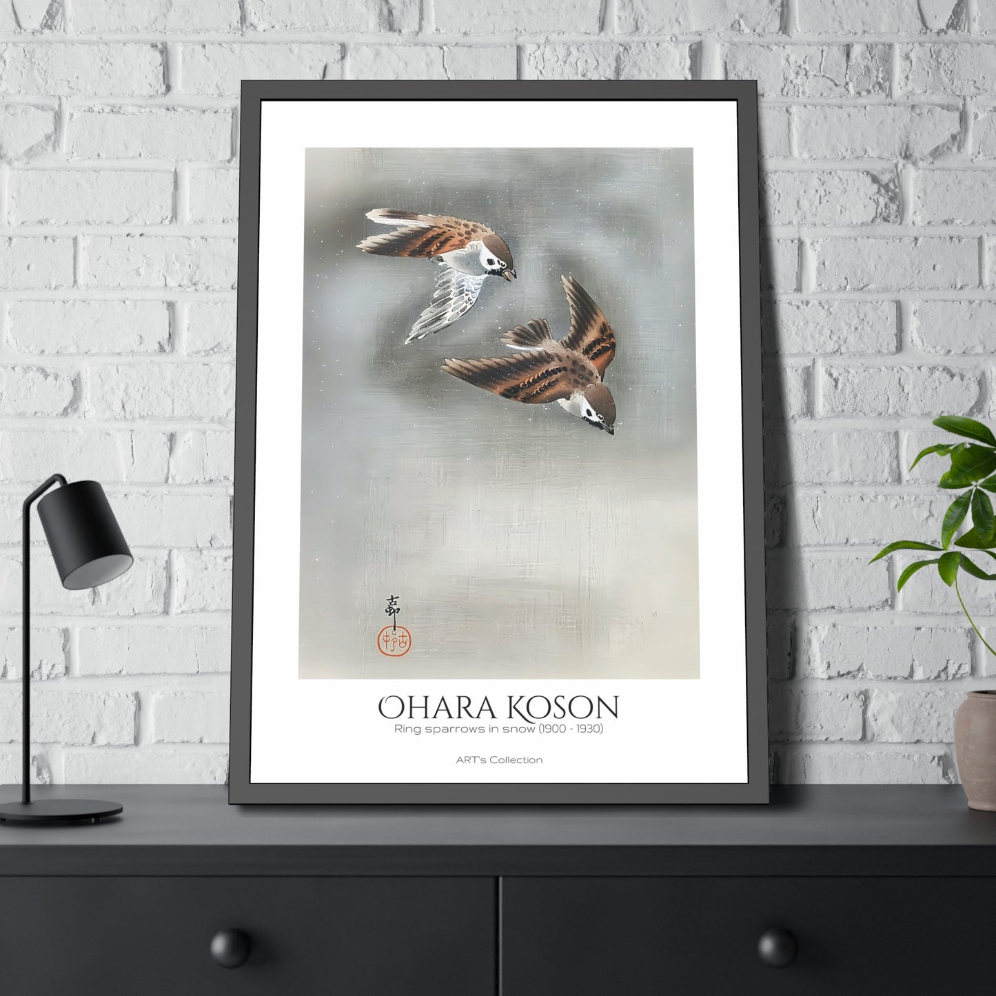 Ring sparrows in snow (1900-1930) by Ohara Koson / Affiche Encadrée série ART's Collection