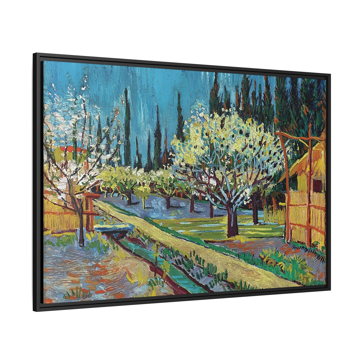 Orchard Bordered by Cypresses (1888) by Vincent van Gogh / Toile encadrée sur caisse américaine