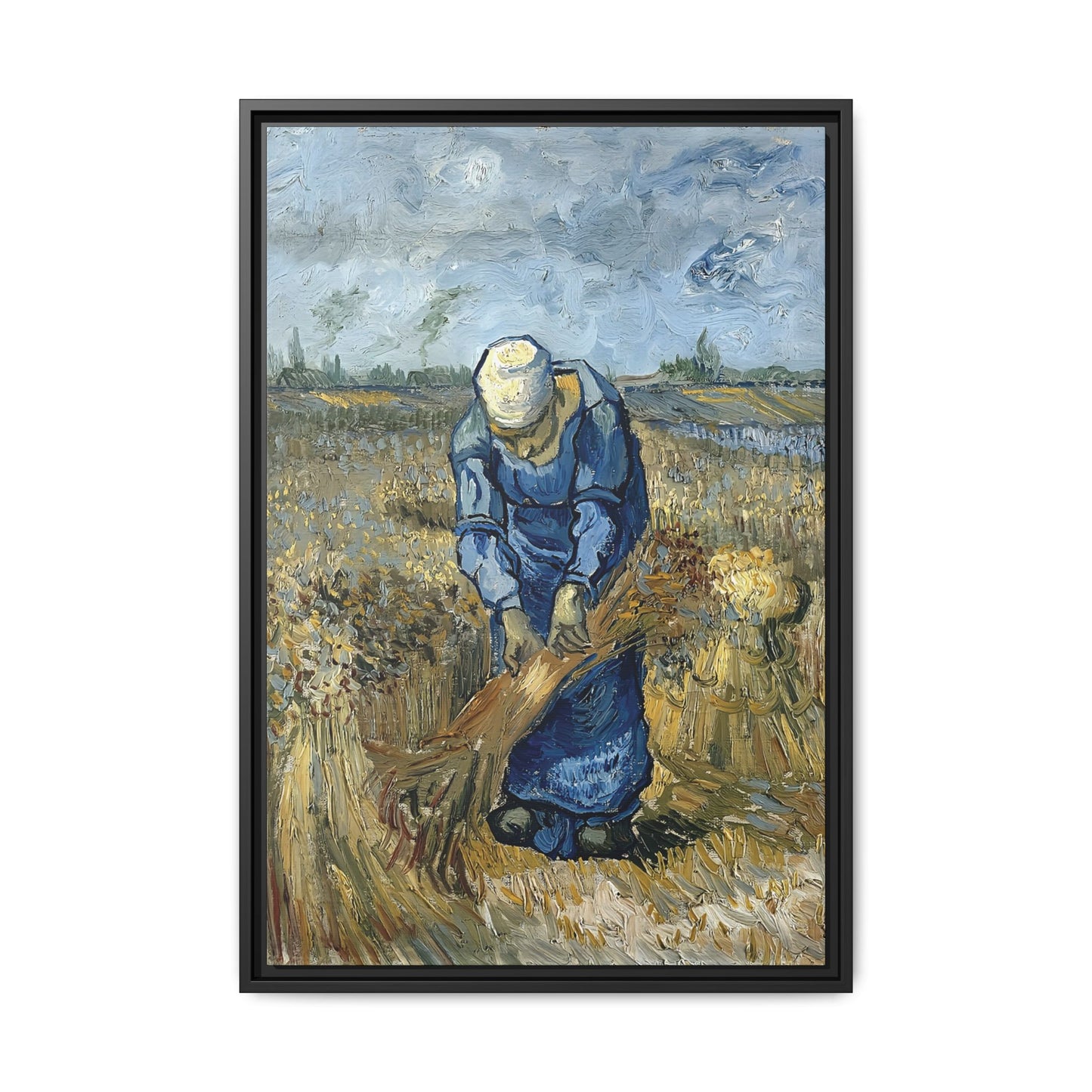 Peasant Woman Binding Sheaves (After Millet) by Vincent van Gogh / Toile encadrée sur caisse américaine