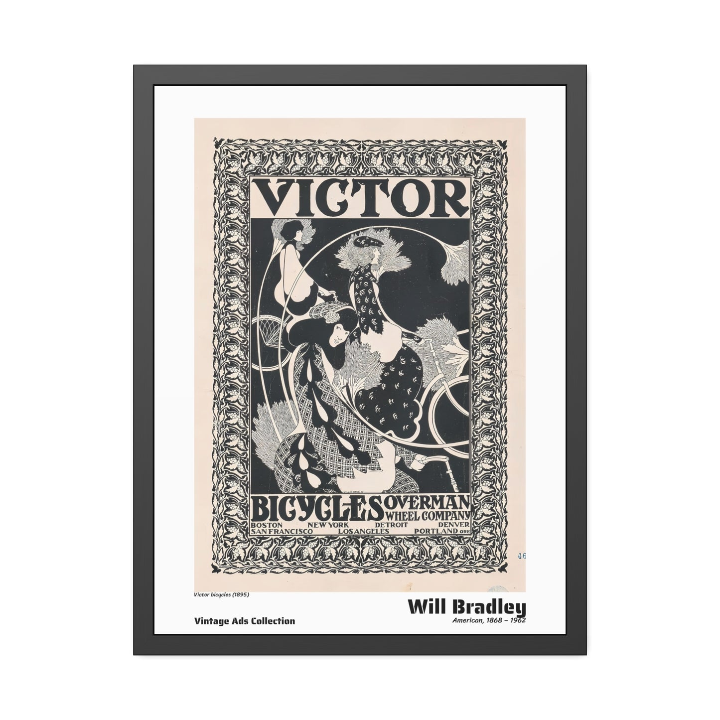 Victor bicycles (1895) by Will Bradley / Affiche Encadrée Série Vintage Ads Collection