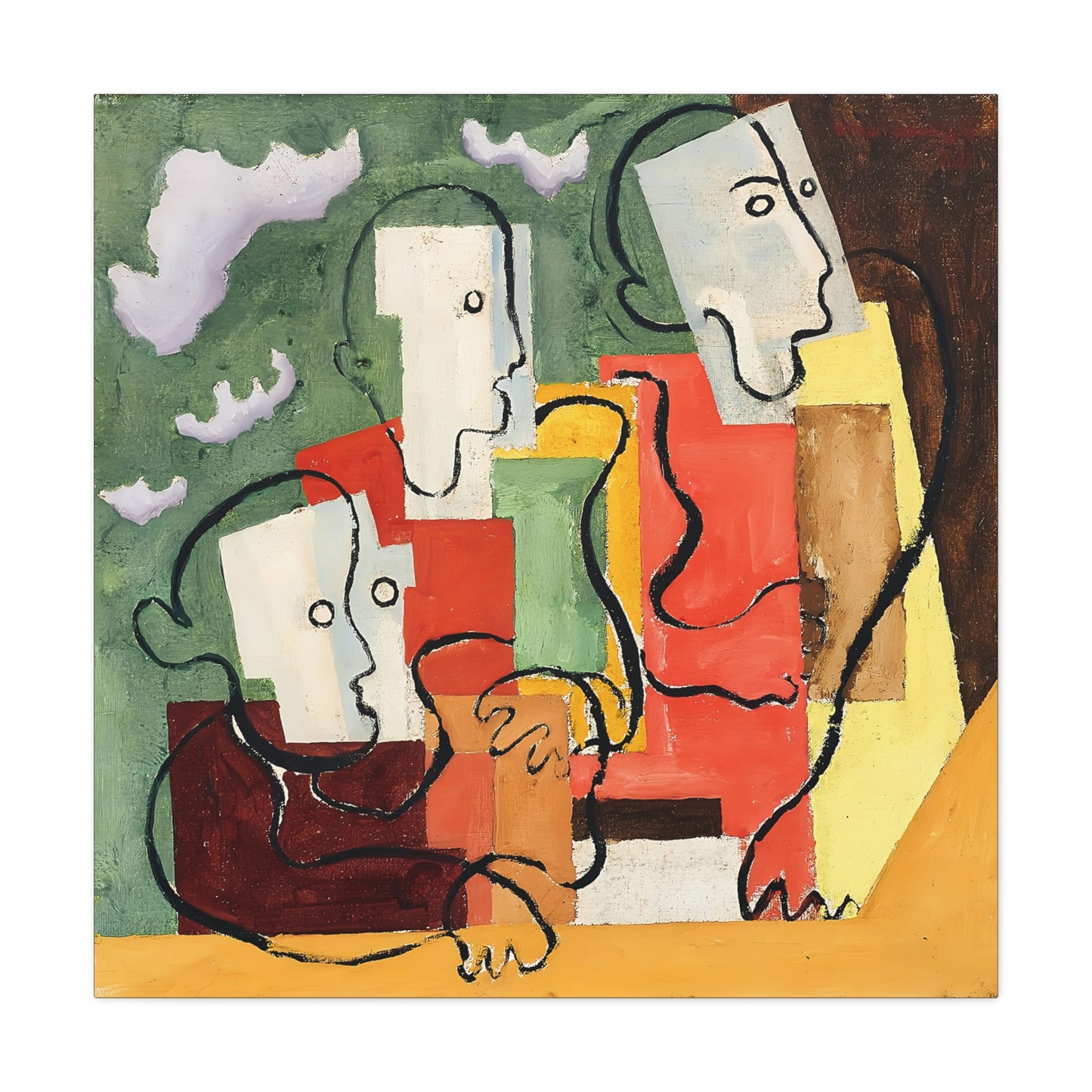 Trois personnages (1928) by Louis Marcoussis / Reproduction Fine Art sur Toile / Large Epaisseur 3.2 cm - 1.25 inch