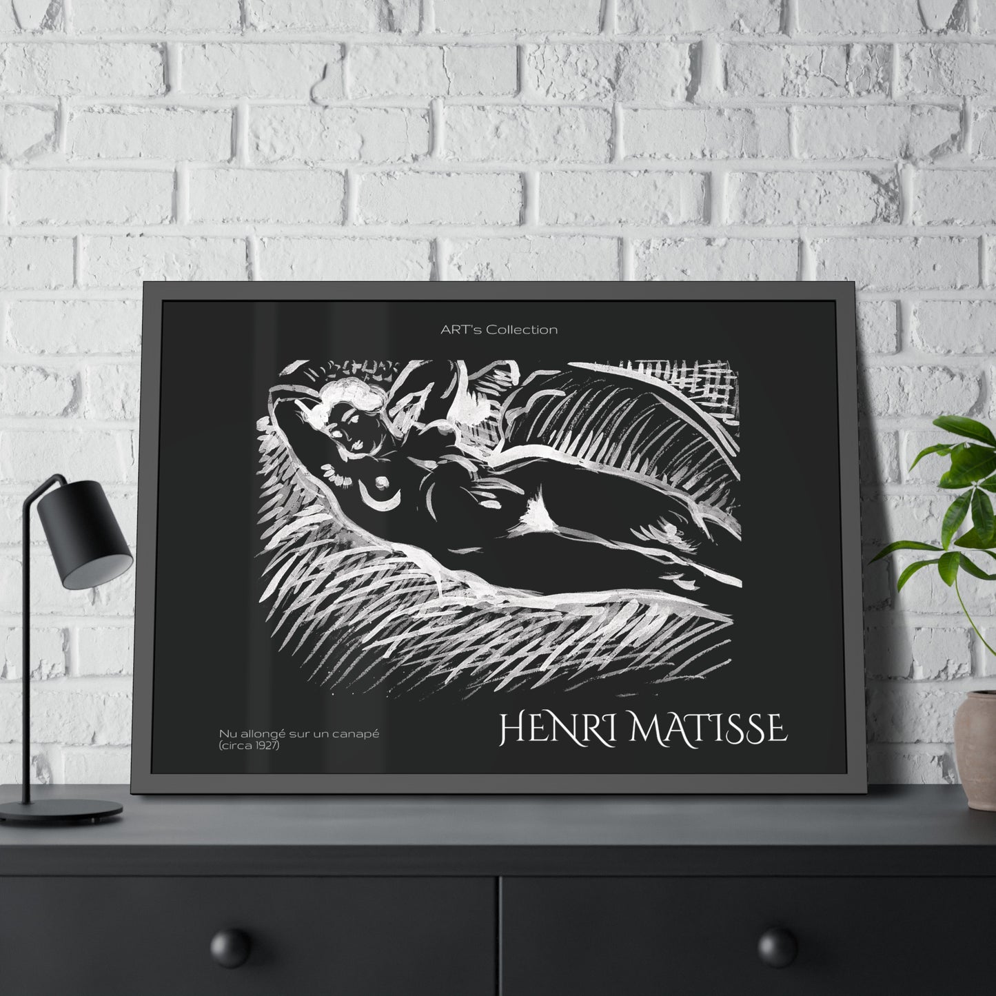 Nu allongé sur un canapé (circa 1927) black édition by Henry Matisse  / Affiche Encadrée série ART's Collection